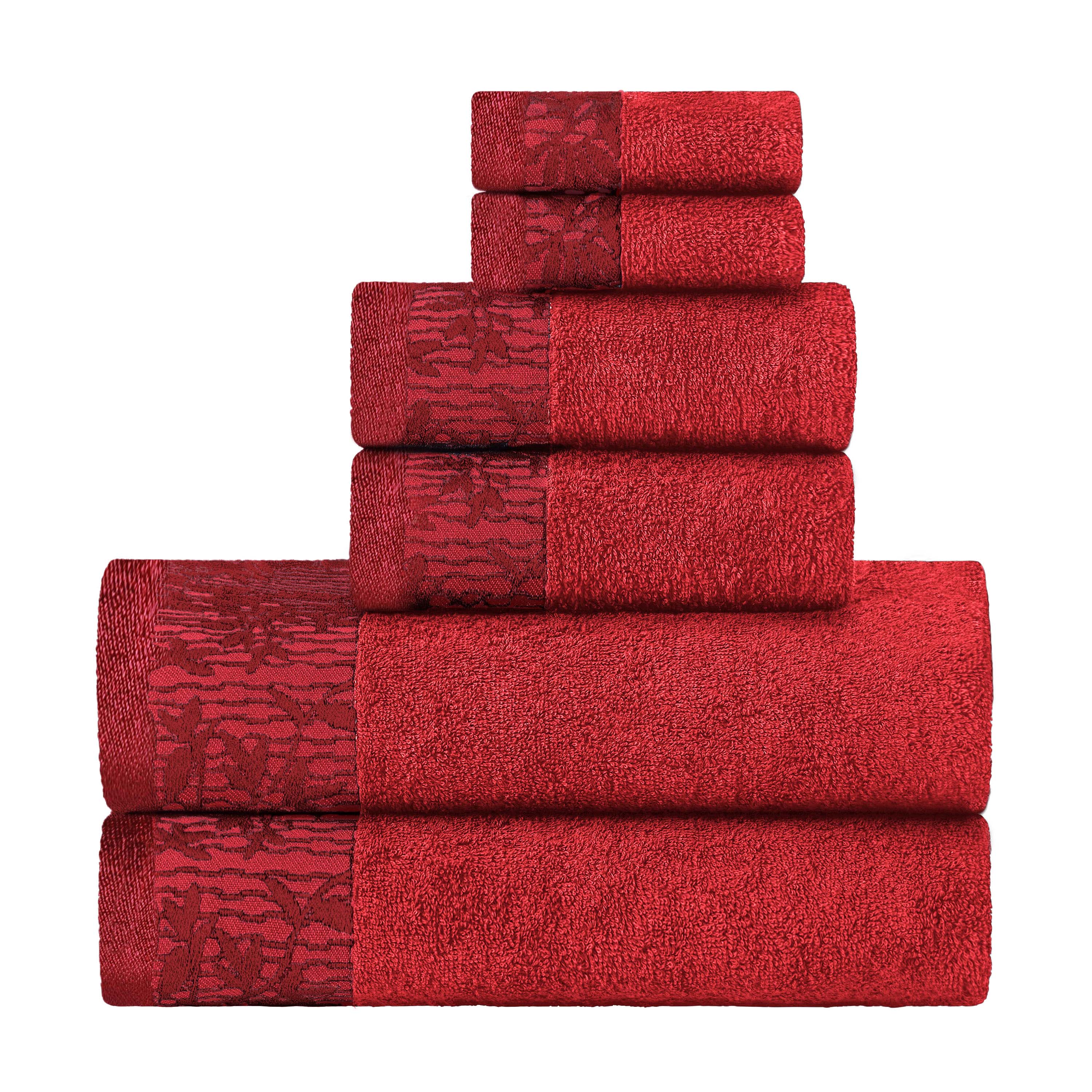 Slickblue Cotton Quick Dry Jacquard Border Bath Towel Set Bathroom Towels Collection for Family Use Multiple Size and Color Options