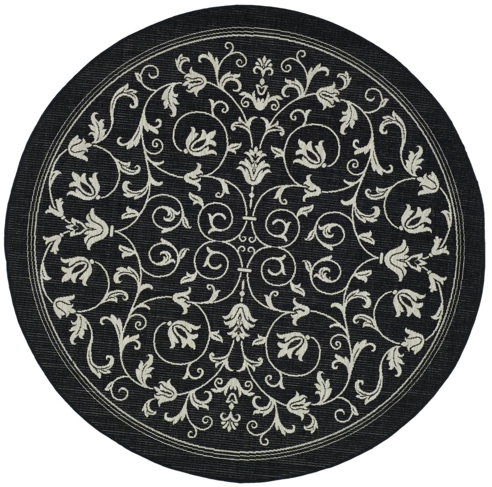 Safavieh CY2098-3908-8R Courtyard Heirloom Gate 8 x 8 (ft) Loomed Polypropylene Black/Sand Round Indoor/Outdoor Floral/Botanical Coastal Area rug