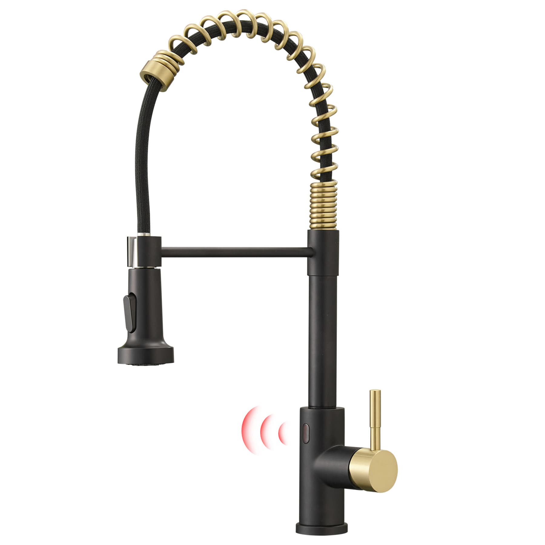 WELLFOR QJ-K-IS125233BG Matte Black Single Handle Deck-mount Touchless Pull-down Kitchen Faucet with Sprayer