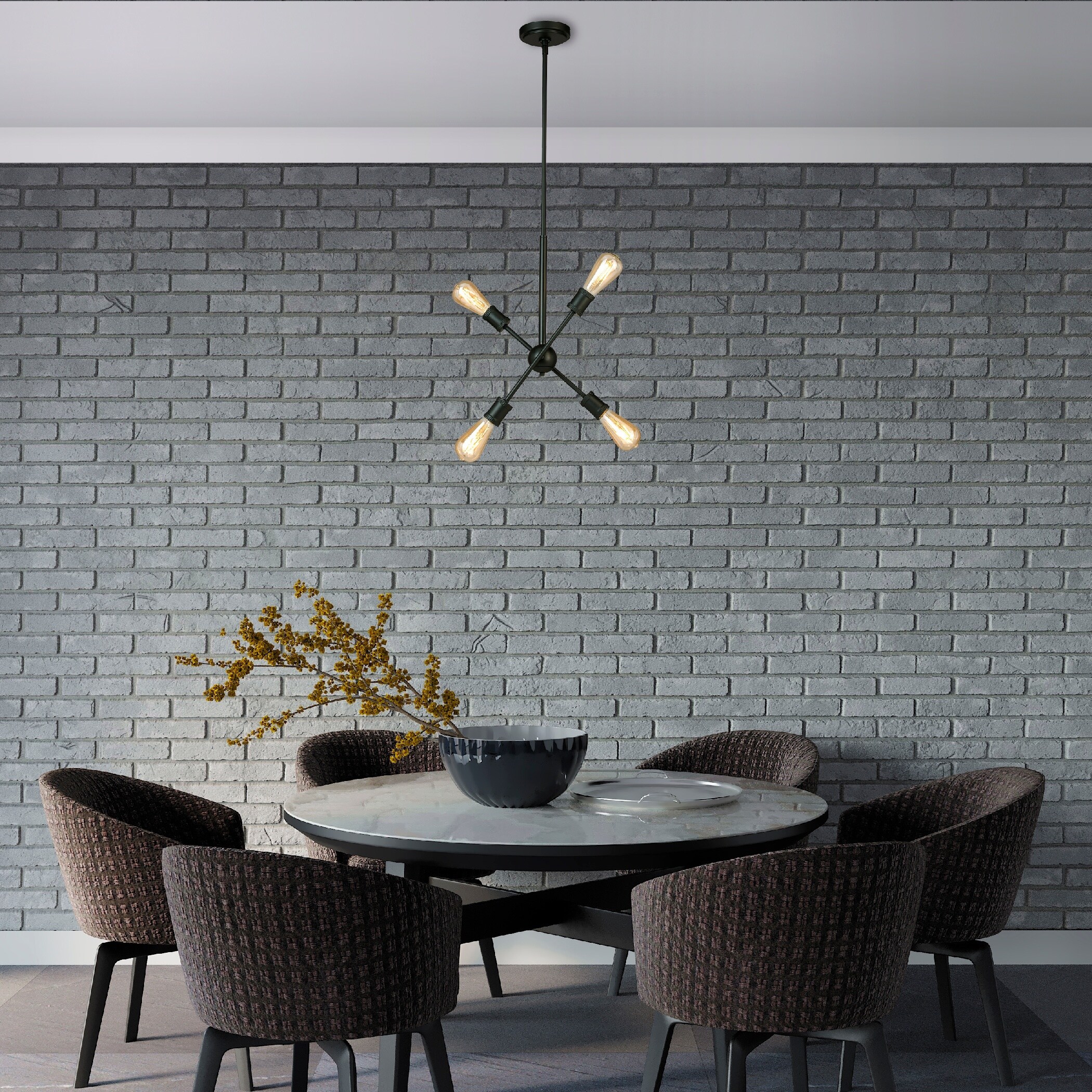 Etris Row Aged Brass and Black Globe 4-Light Pendant