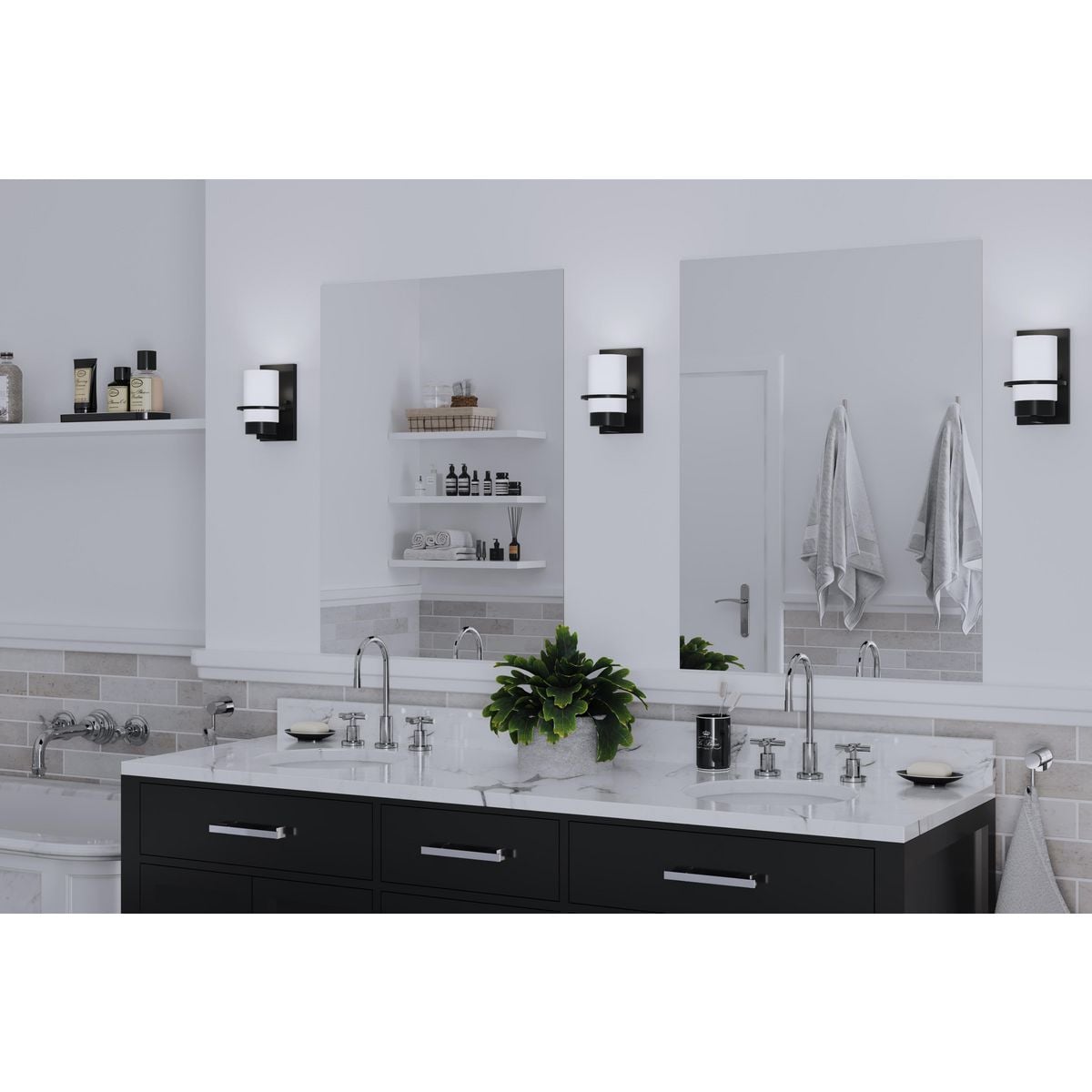 Matte Black Cylinder Outdoor Wall Sconce with White Glass Shade