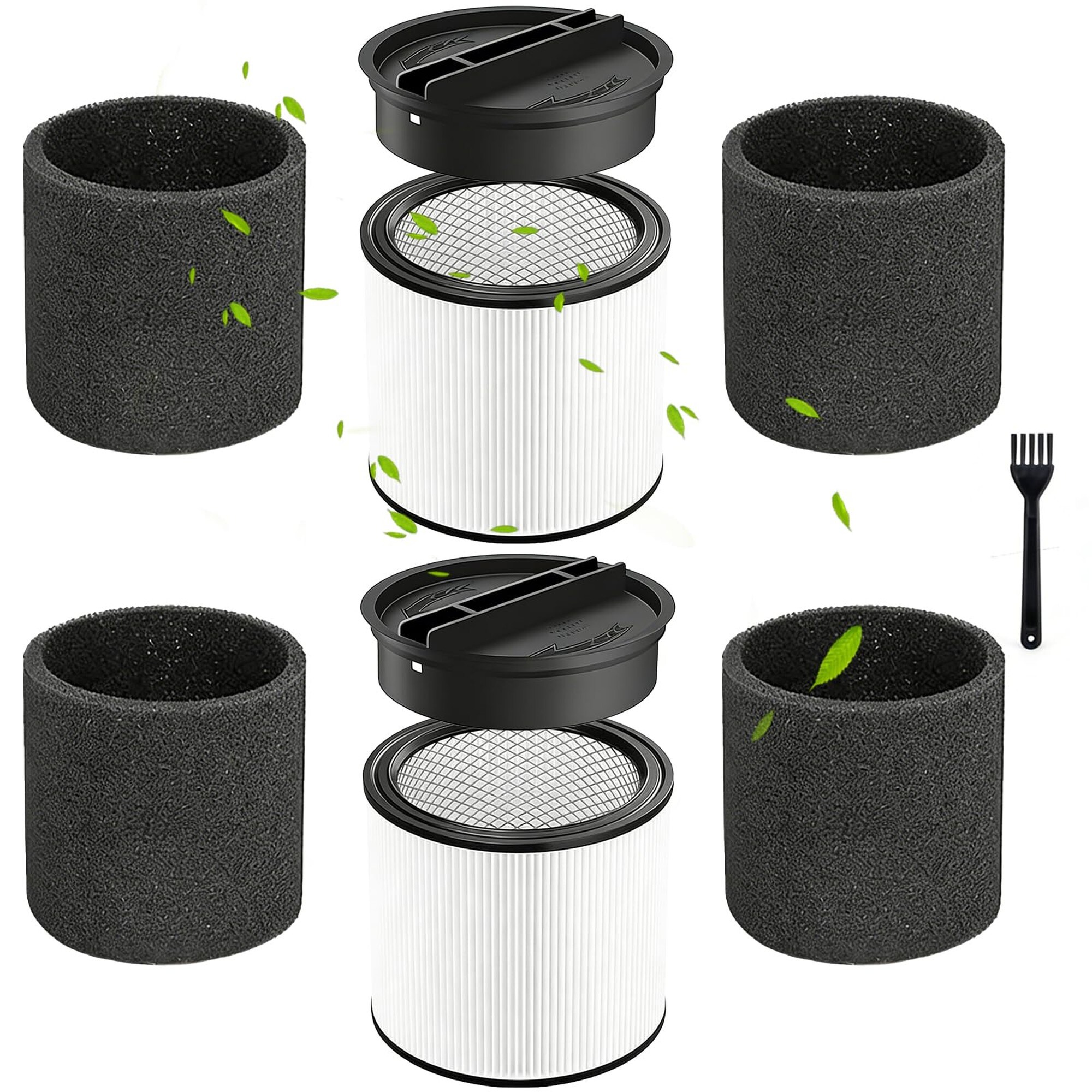Angel Sar 2 Pcs 90304 Cartridge Filter with Lids and 4 Foam Sleeves for 5 Gallon Shop Vac Wet Dry Vacuum Cleaner High Efficiency Kit