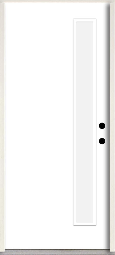 RELIABILT LO1065198 Spotlights 36-in x 80-in x 4-5/8-in Fiberglass 1/4 lite Left-hand inswing Modern White Paint Painted Prehung Front Door Insulating core