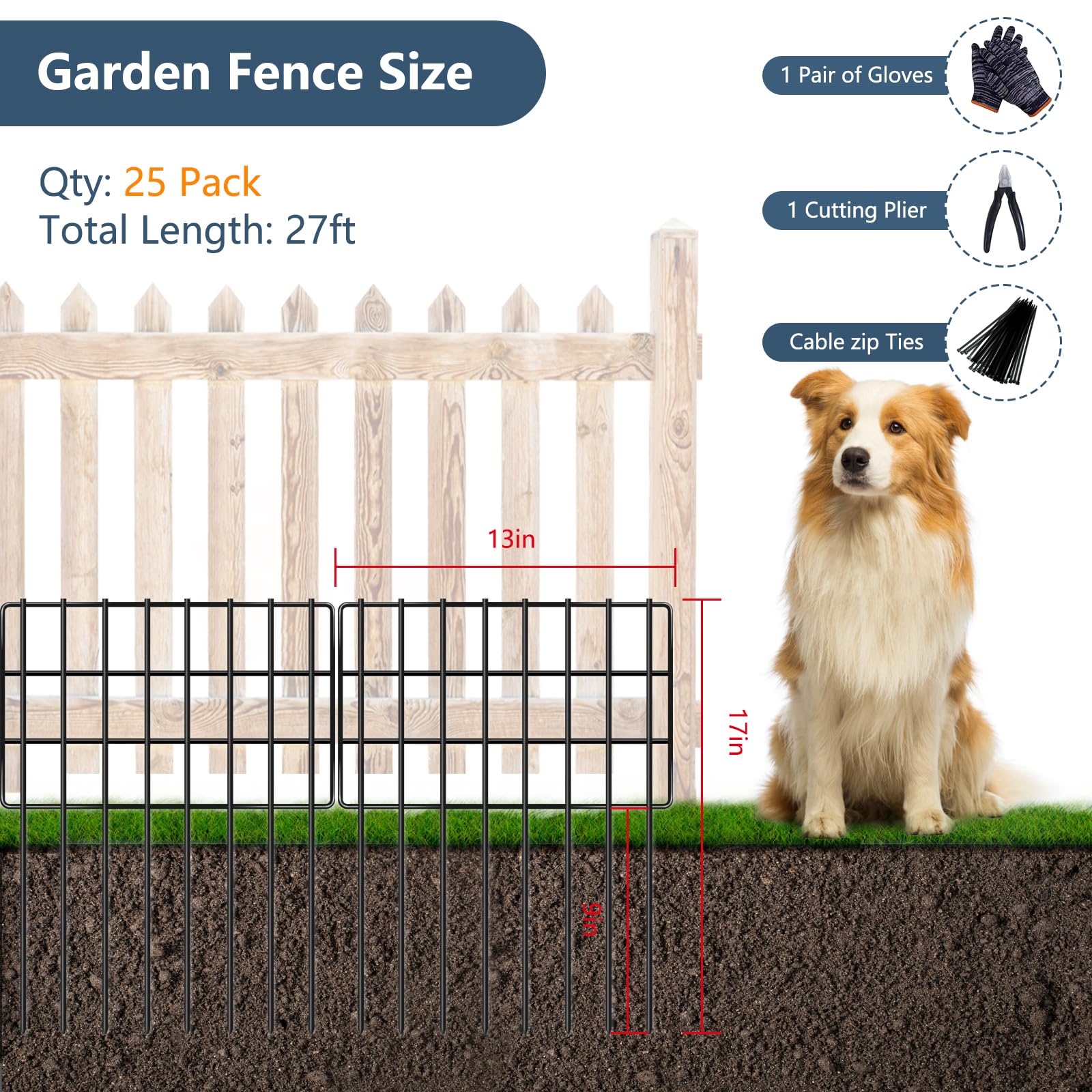 Anqtovp 25 Pack 17 in H x 13 in L Animal Barrier Fence Panels 1.26 in ...