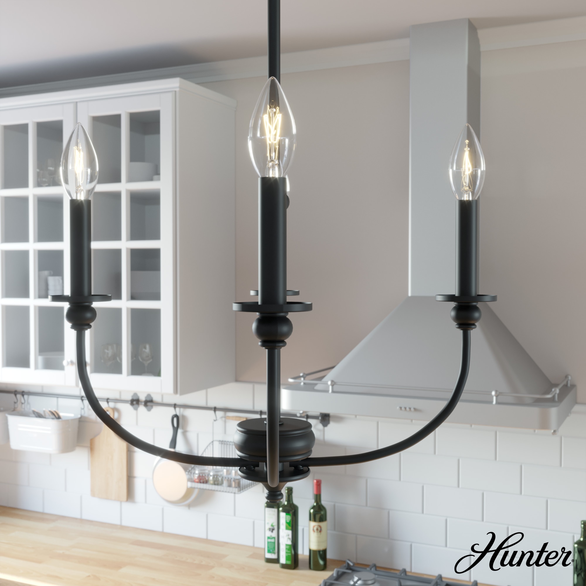 Hunter 19638 Southcrest 4 -Light Matte Black Transitional For Use in Bedrooms, Dining Rooms, Foyers, Kitchens, Living Rooms Chandelier