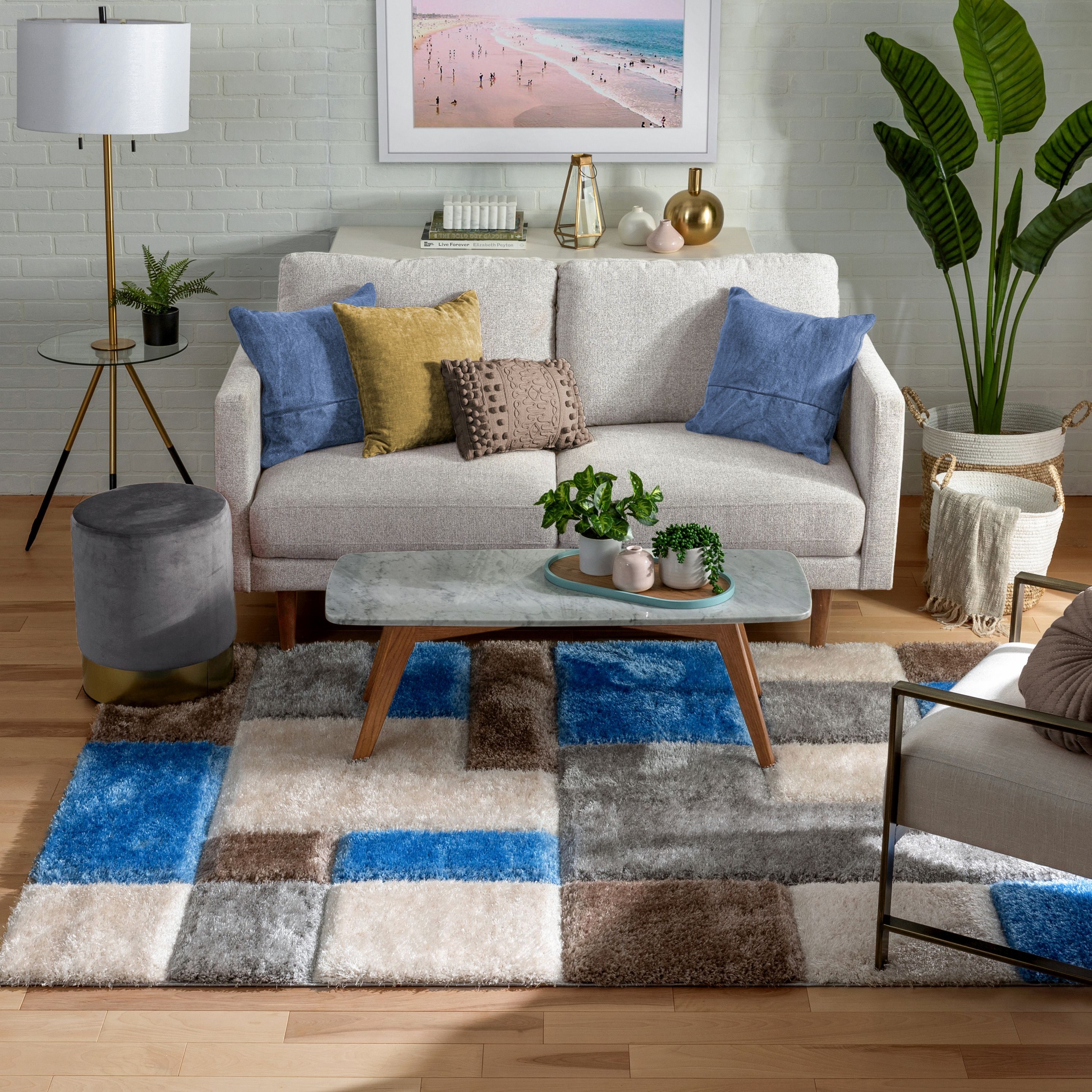 San Francisco Blue and Gray Geometric Shag Rug 8' x 10'