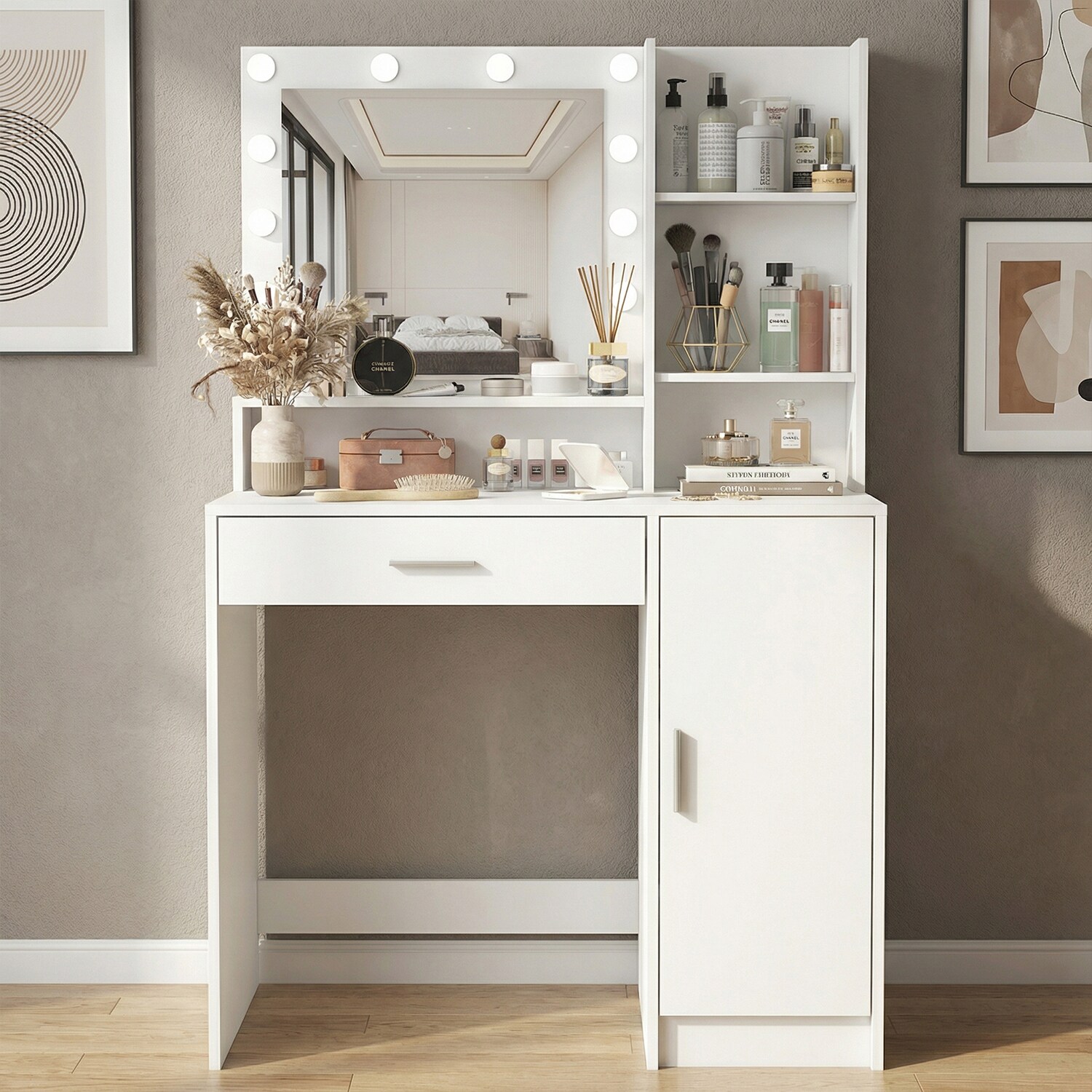 VERYKE LED Makeup Vanity with Mirror Large Drawer 3 Tier Storage ...