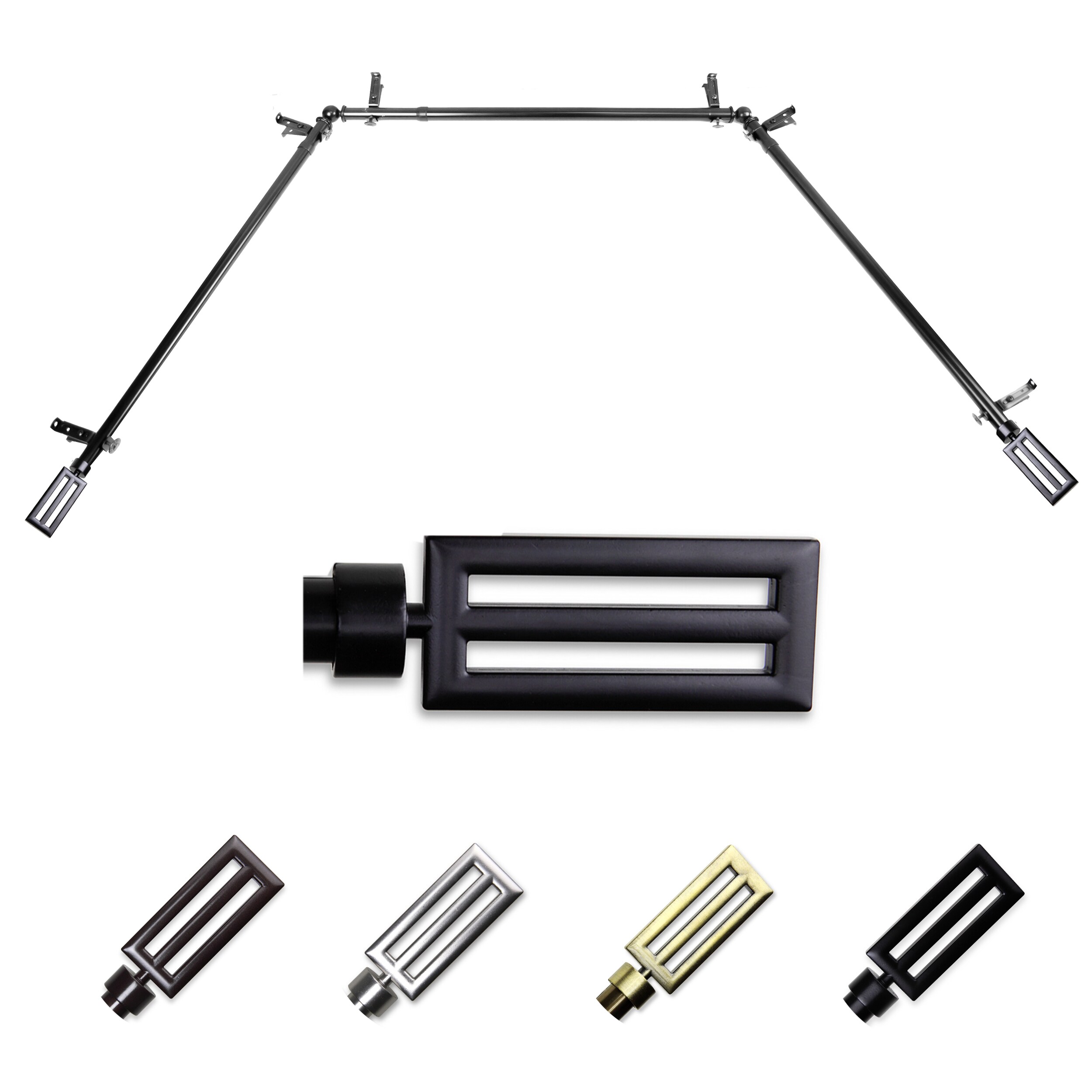 Hart & Harlow L-ABAY-73-2 Franco 13/16-in Bay Black Steel Bay window curtain rod with Finials
