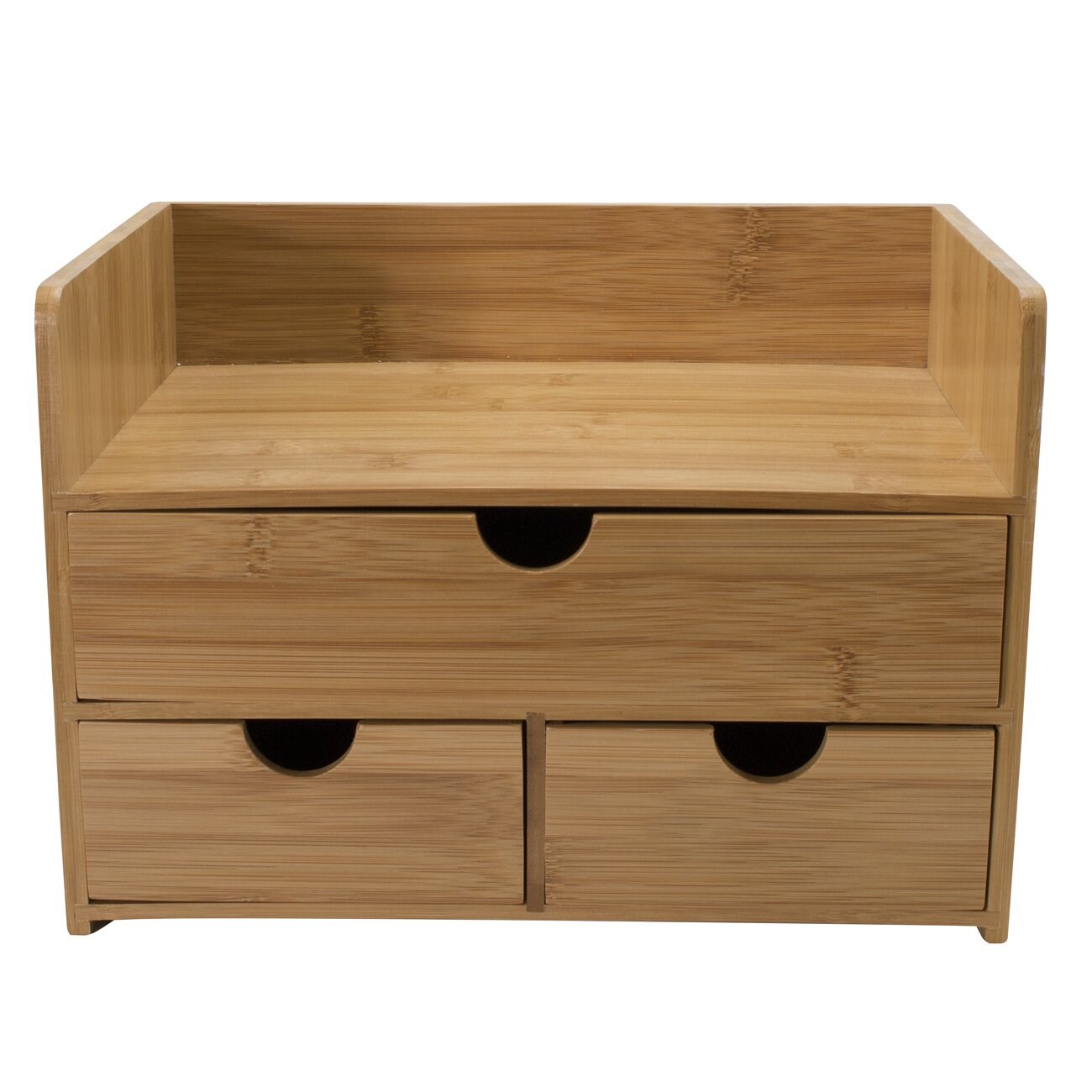 Bamboo Desk Organizer W/3-Drawer Tabletop Storage Box No Assembly Required For Store Daily Necessities - View #3