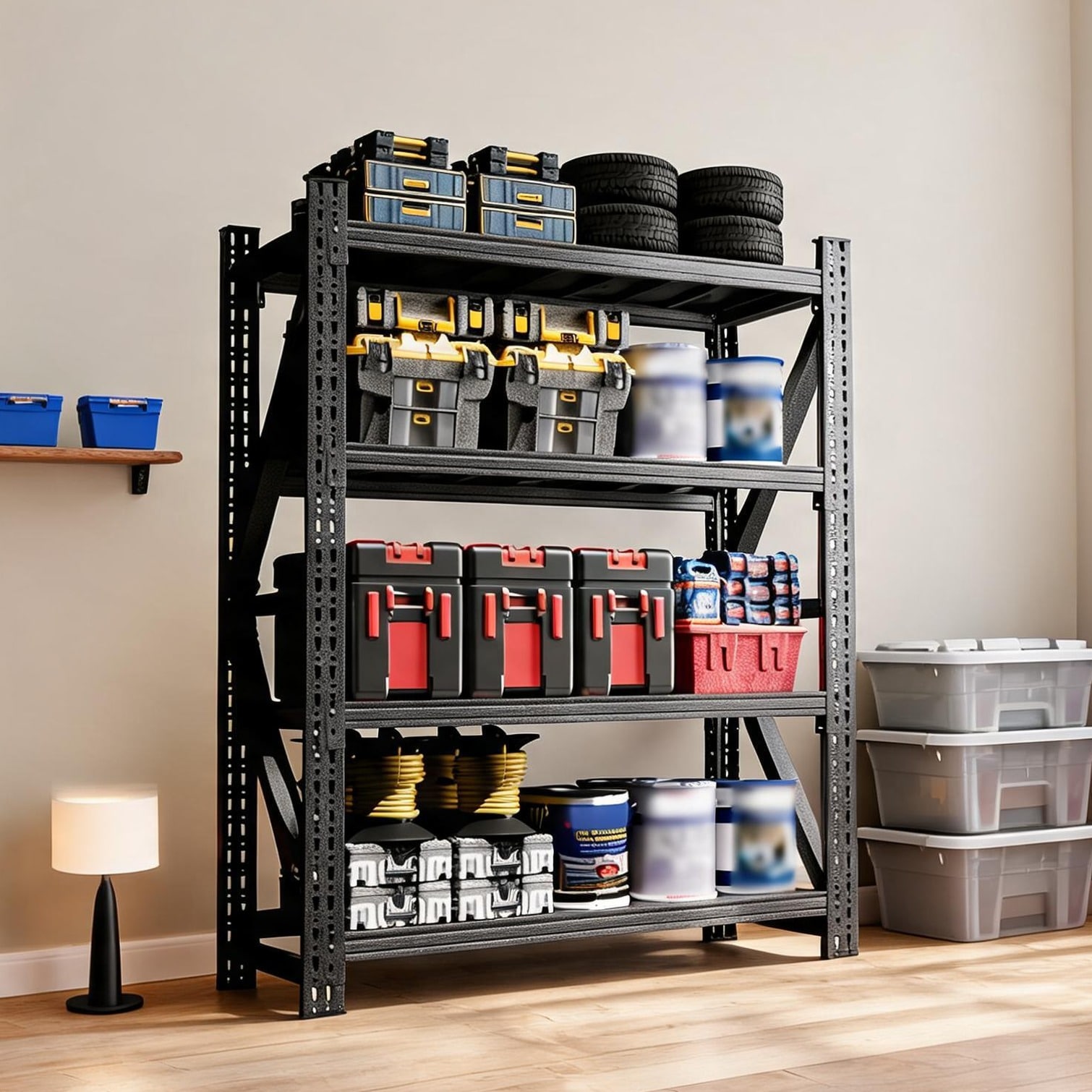 Naturefalls 59-Inch Wide Heavy-Duty Adjustable Steel Shelving Unit Industrial Deep Black