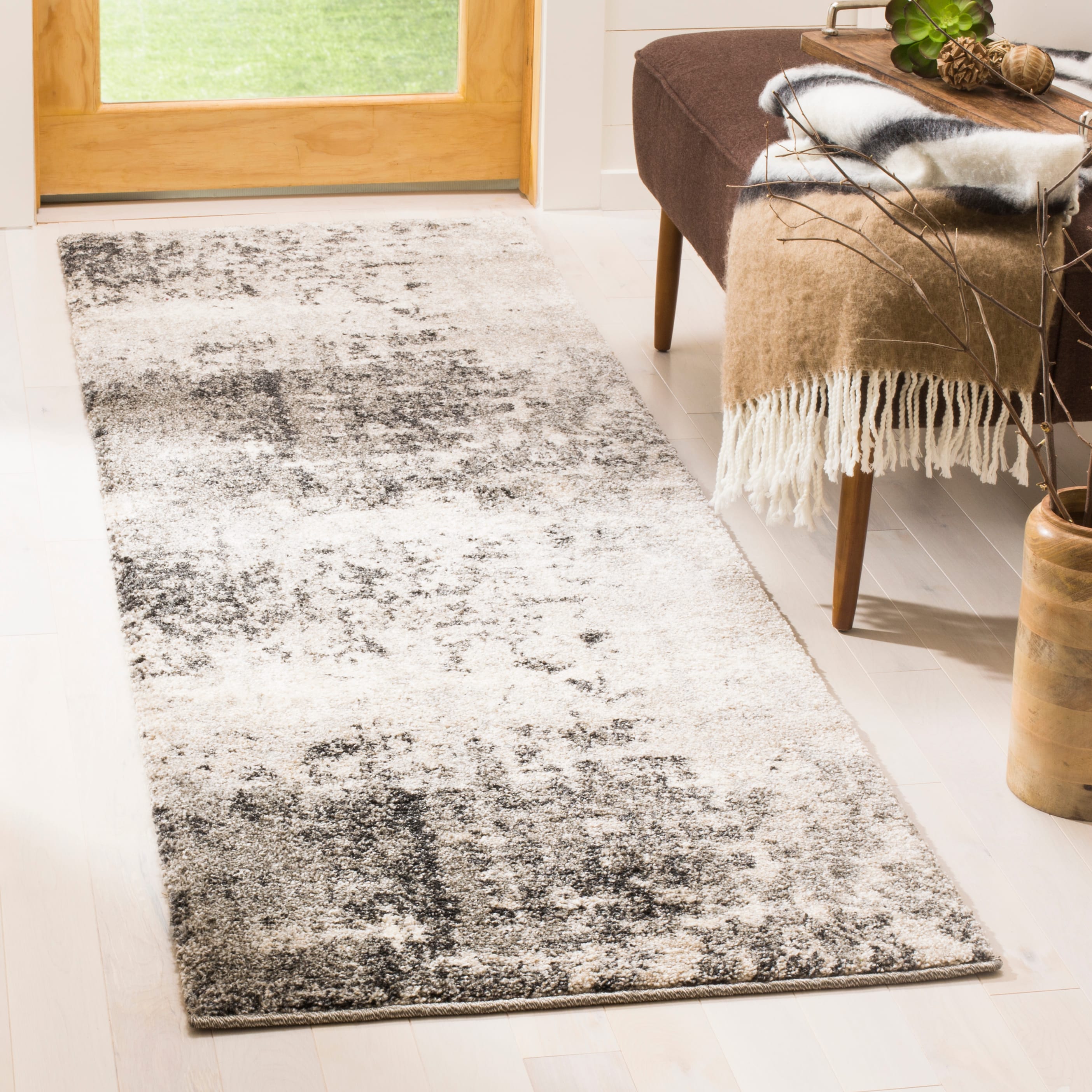 Gray Abstract Handmade Shag Area Rug 27" x 8"
