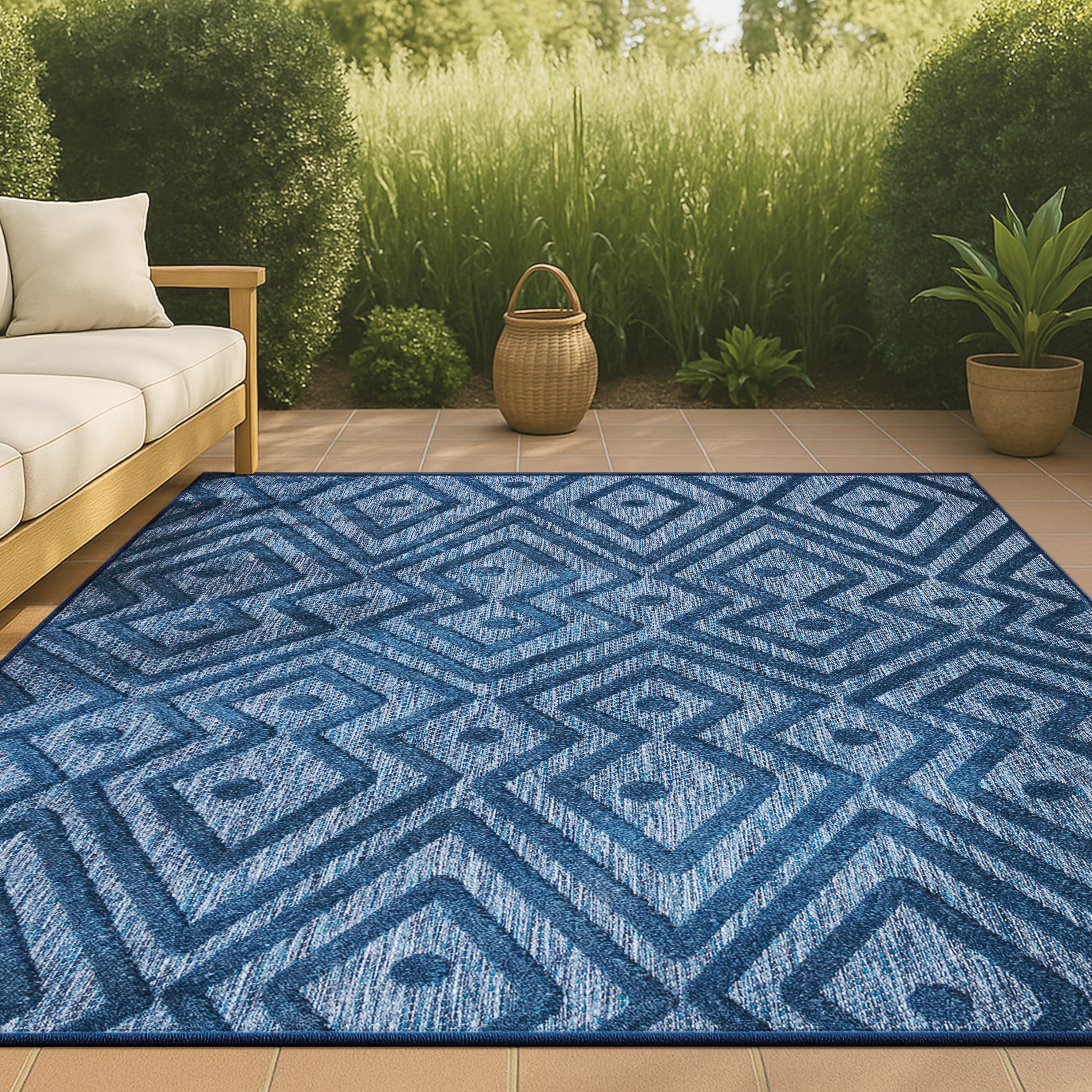 JONATHAN  Y IBZ100B-5 IBIZA Balansat Moroccan Diamond 5 x 8 (ft) Loomed Polypropylene Navy Rectangular Indoor/Outdoor Geometric Bohemian/Eclectic Area rug