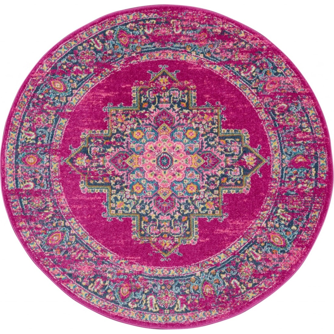 HomeRoots 4000385263 5 x 5 (ft) Loomed Polypropylene Fuchsia Round Indoor Area rug