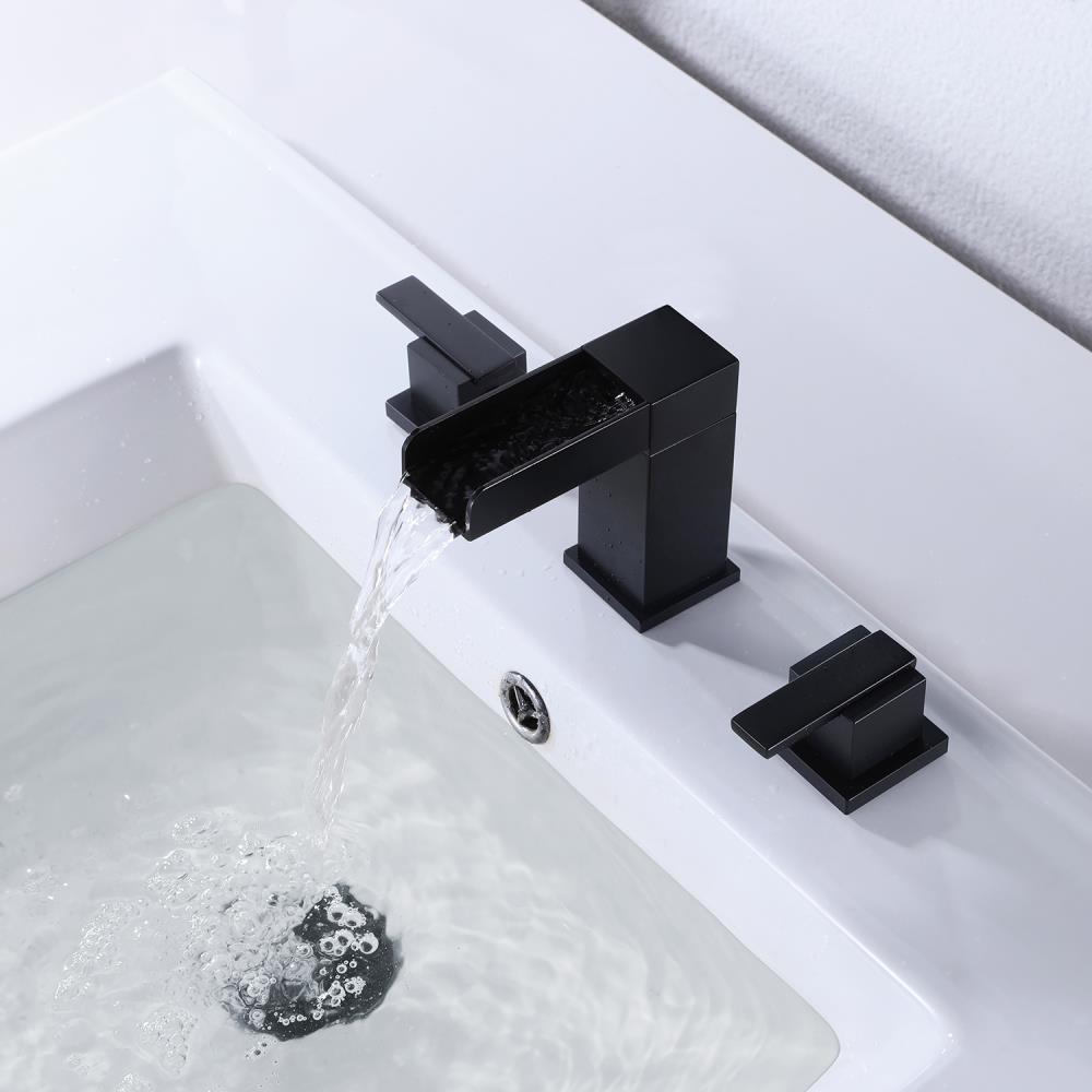 CASAINC Matte Black 2-handle Widespread Waterfall Bathroom Sink Faucet