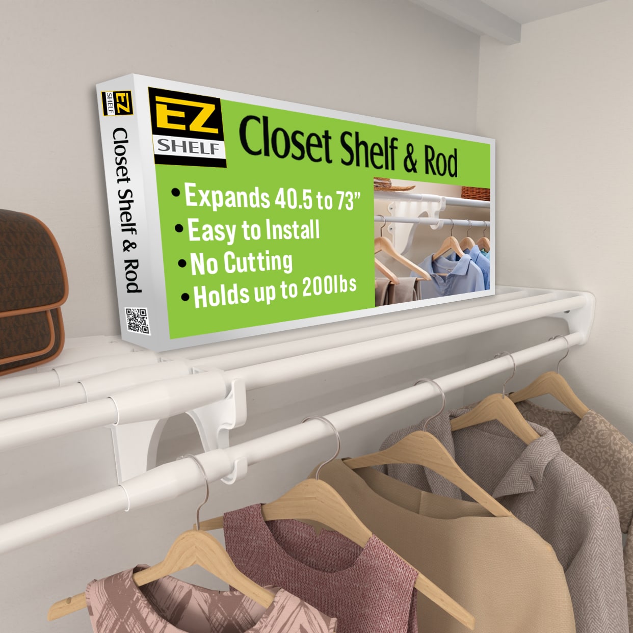 EZ Shelf EZS-SCRW72 Expandable Closet Shelving 6-ft x 12-Inches White Fixed mount Wire Shelf