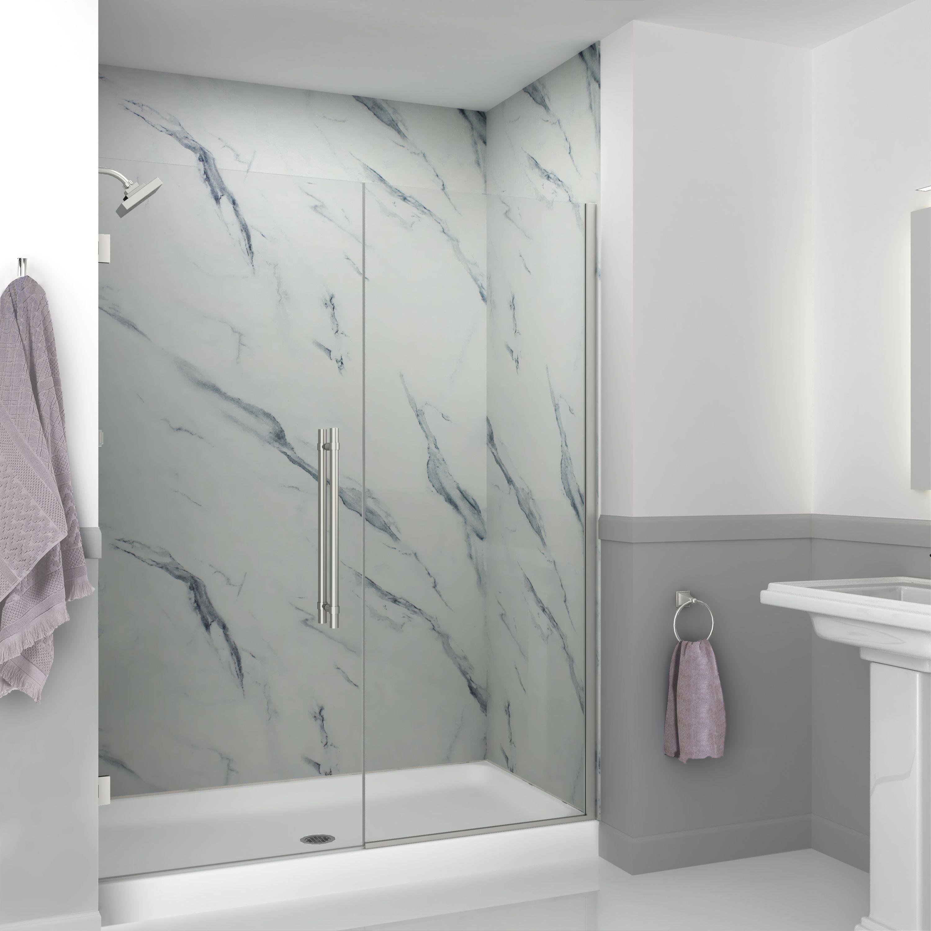 Elizabeth 60" Stainless Steel Frameless Hinged Shower Door with Clear Glass