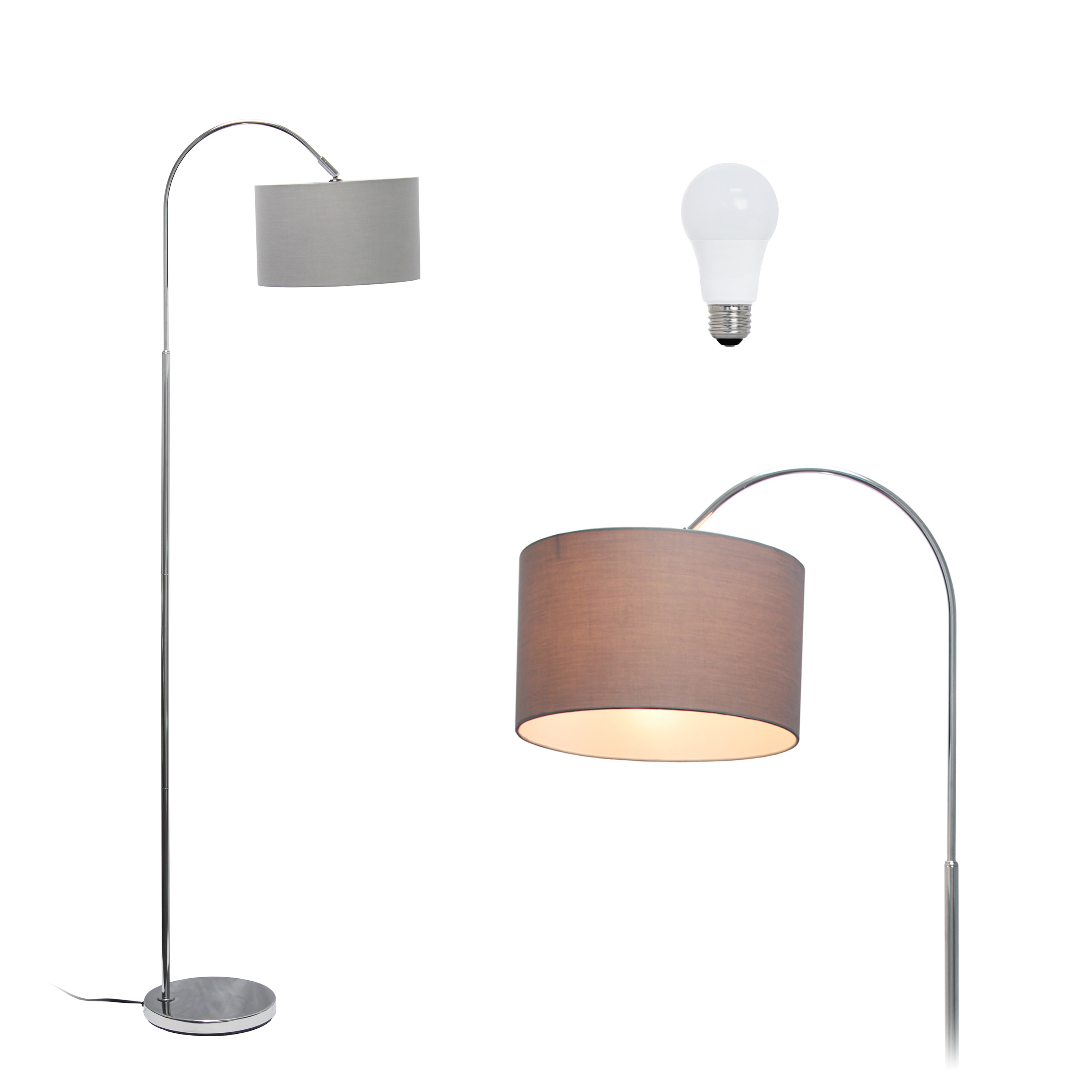Simple Designs LF2005-GRY-LB 66-in Brushed Nickel/Gray Shade Standard Floor Lamp with Fabric Shade