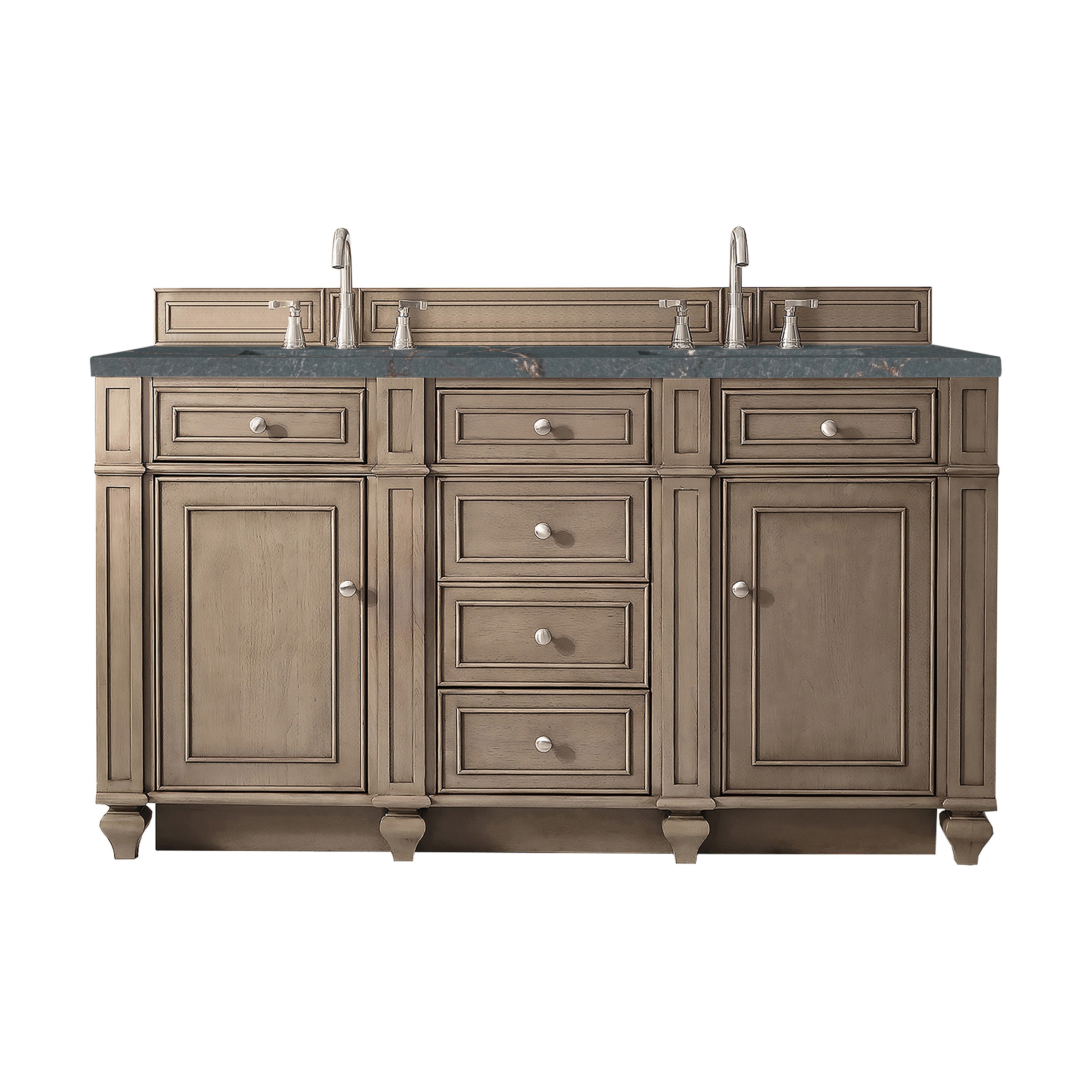 James Martin Vanities 157-V60D-WW-FPBL Bristol 60-in Whitewashed Walnut Undermount Double Sink Bathroom Vanity with Parisien Bleu Quartz Top