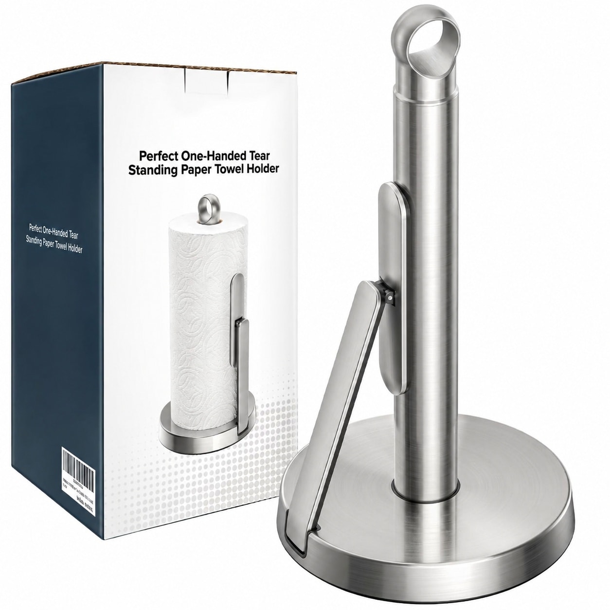 Yichuhaoxi  Stainless Steel Paper Towel Holder with Tension Arm Weighted Non Slip Base One Hand Tear Modern Countertop Dispenser Fits All Rolls