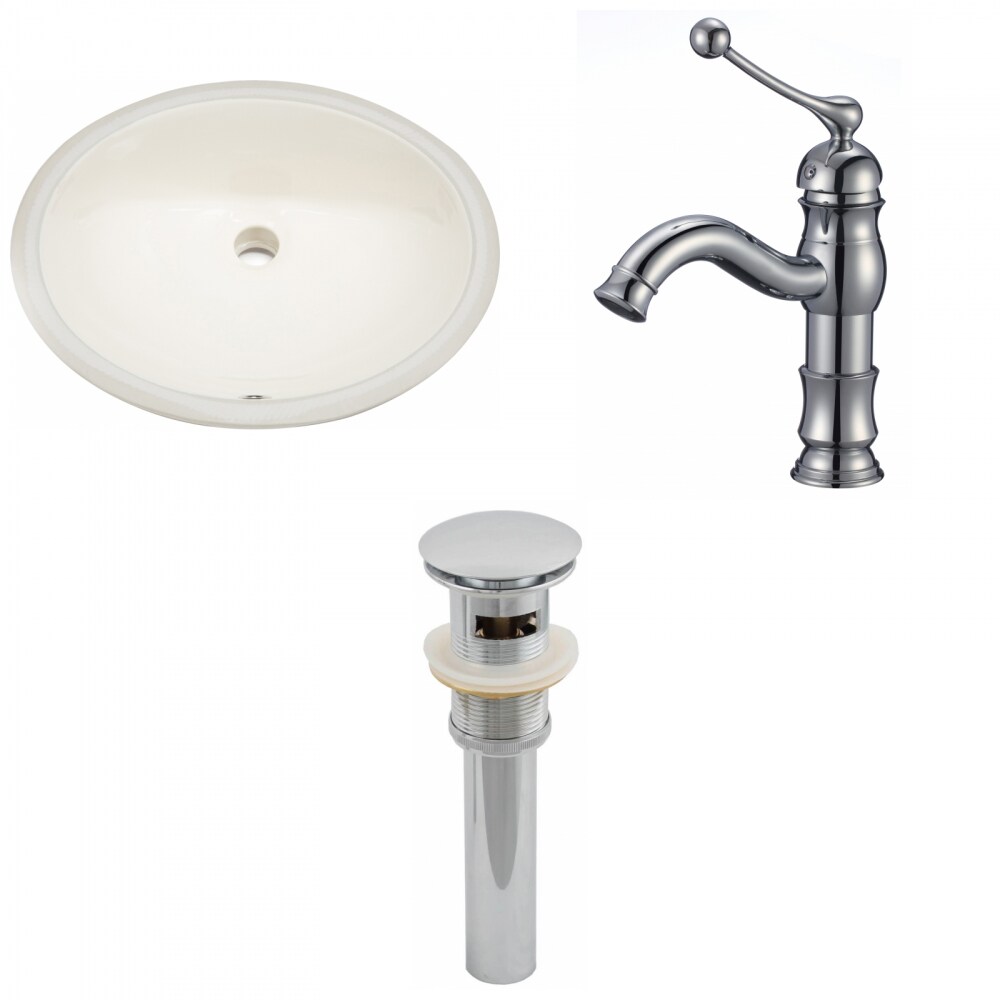 American Imaginations AI-13157 Biscuit Ceramic Undermount Oval Transitional Bathroom Sink with Faucet and Overflow Drain Included (16.25-in x 19.5-in)