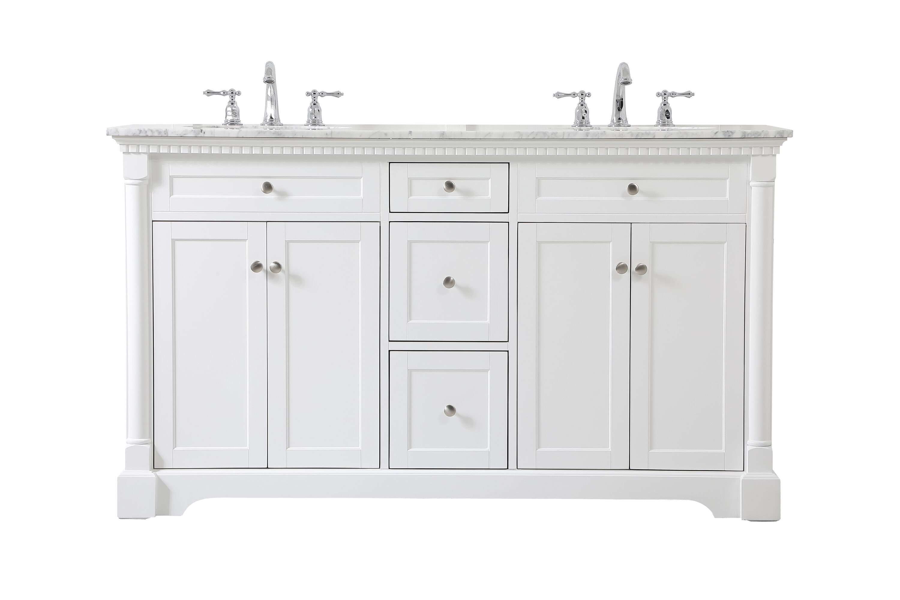 Elegant Decor HF159180DWH Home Furnishing 60-in White Undermount Double sink Bathroom Vanity with Carrara White Marble Top