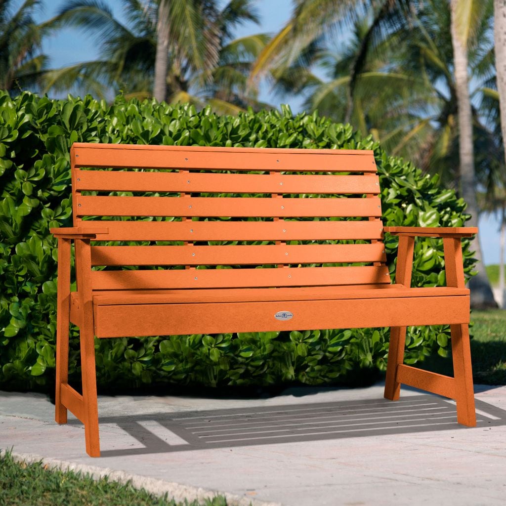 highwood BV-BENW4-COR The Riverside 50.1-Inches W x 36-Inches H Citrus Orange Plastic Garden Bench