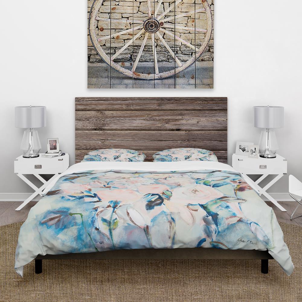 Twin Blue and Pink Floral Microfiber Duvet Cover Set