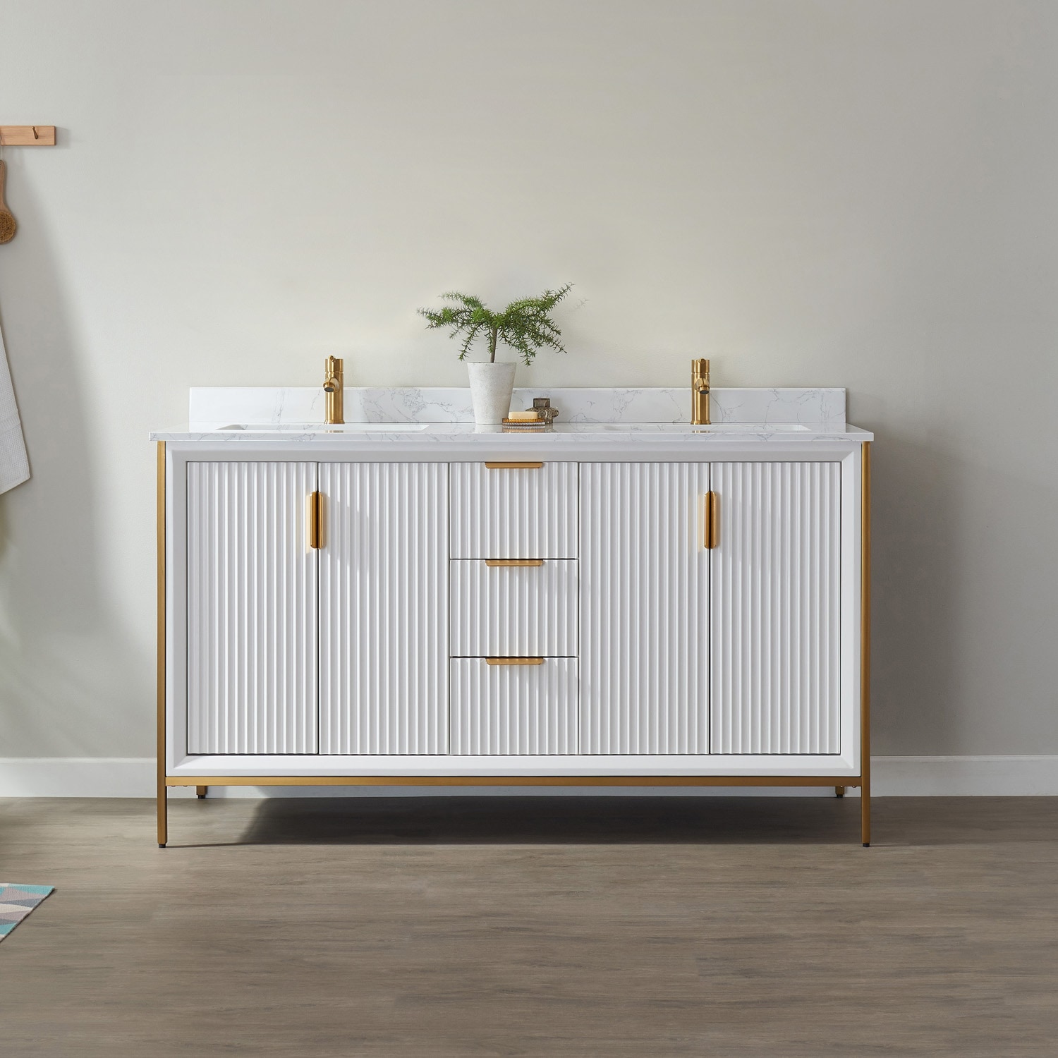 Vinnova 736060-WH-GW-NM Granada 60-in White Undermount Double sink Bathroom Vanity with White Engineered stone Top