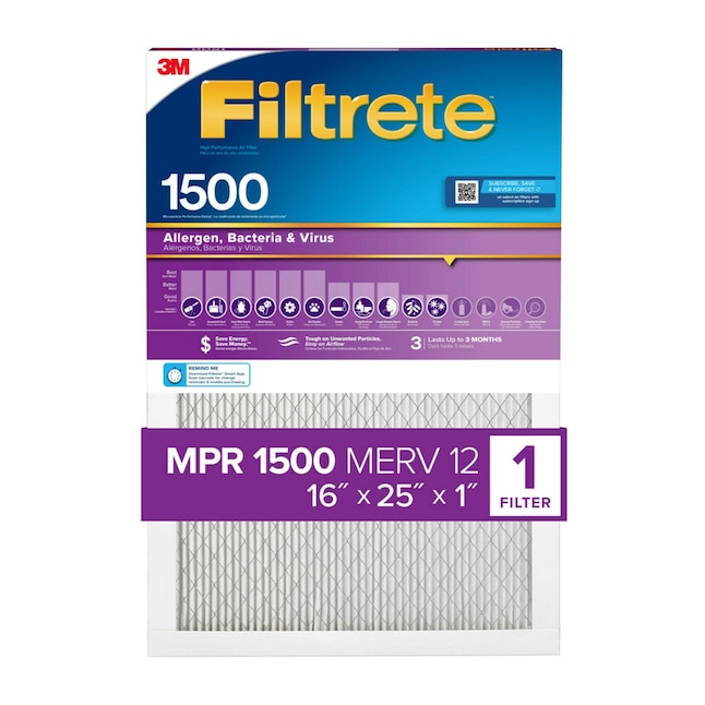Gepensioneerde Onhandig Viva Filtrete 16-in W x 25-in L x 1-in 1500 MPR Allergen, Bacteria and Virus  Electrostatic Pleated Air Filter in the Air Filters department at Lowes.com