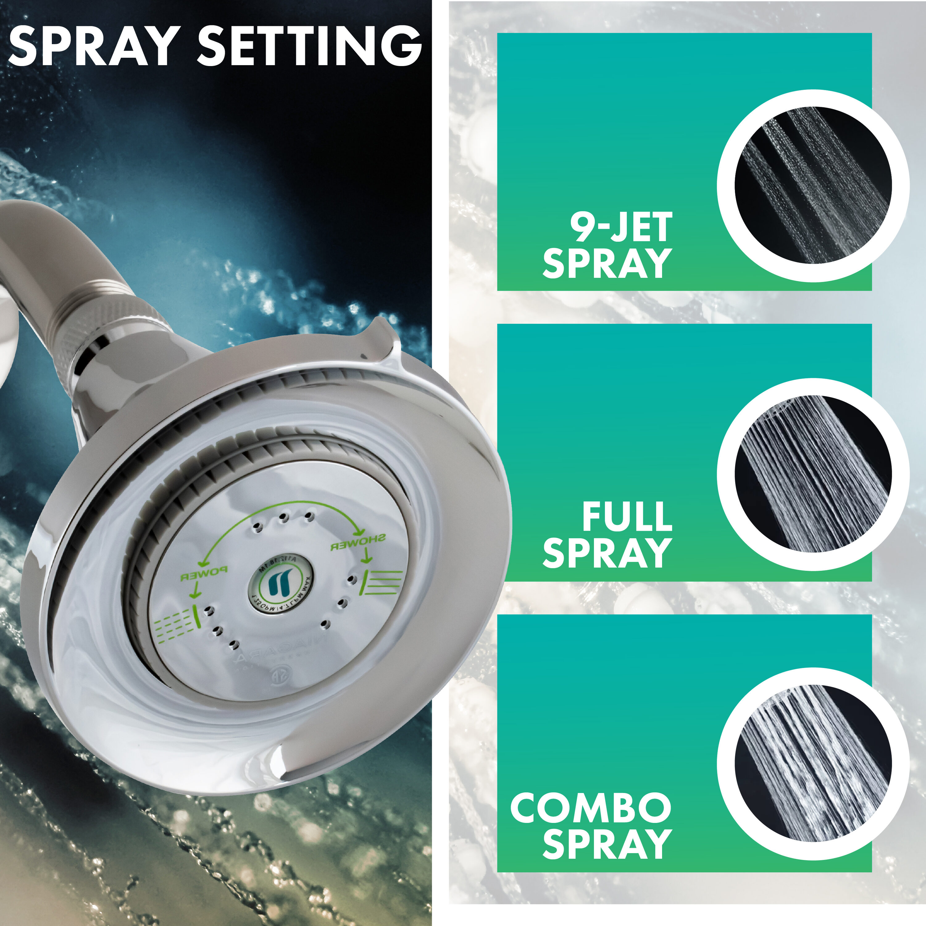 Chrome Wall Mounted Round Adjustable Shower Head with 3 Spray Patterns