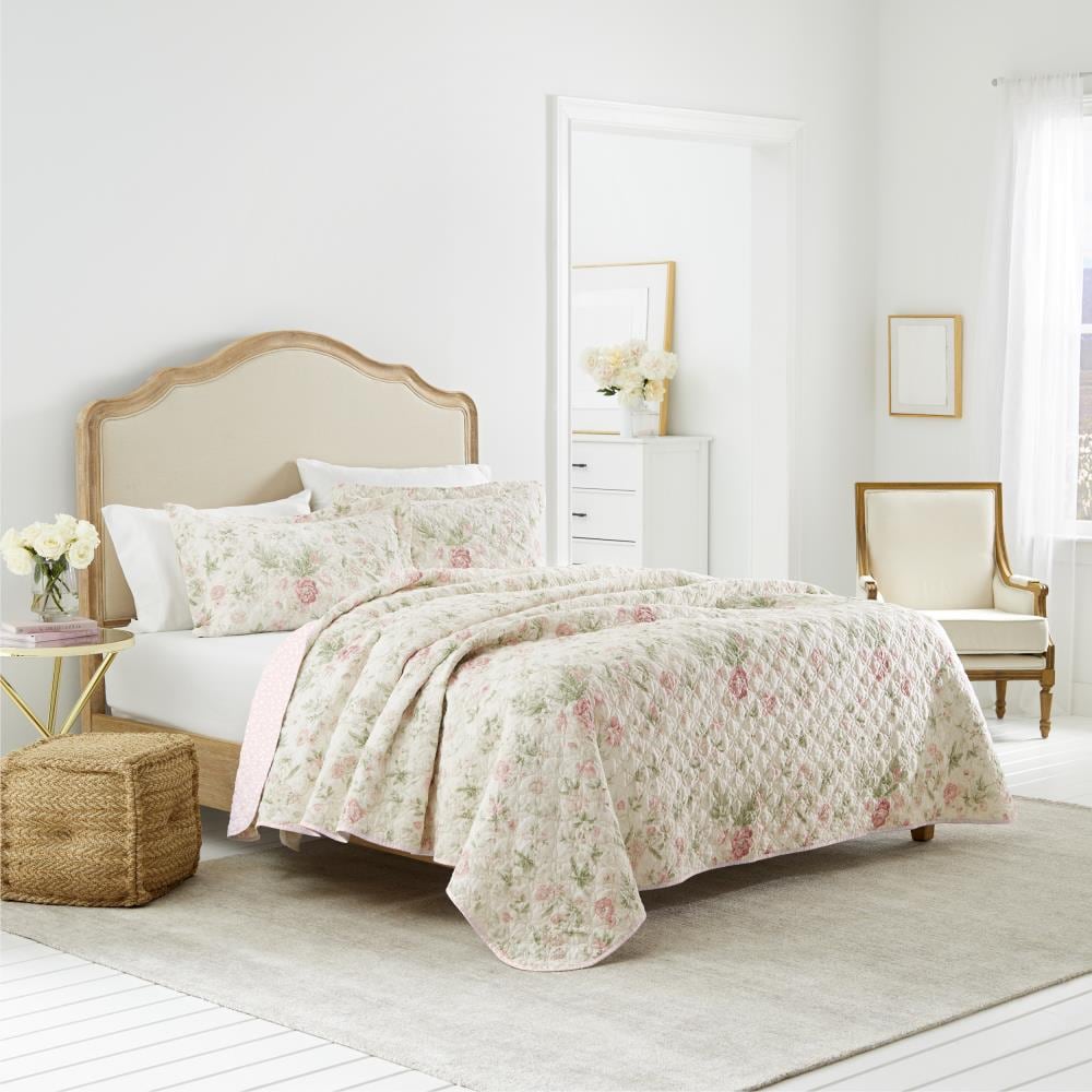 Laura Ashley Breezy Floral 3-Piece Pink Green Full/Queen Quilt Set in the Bedding  Sets department at