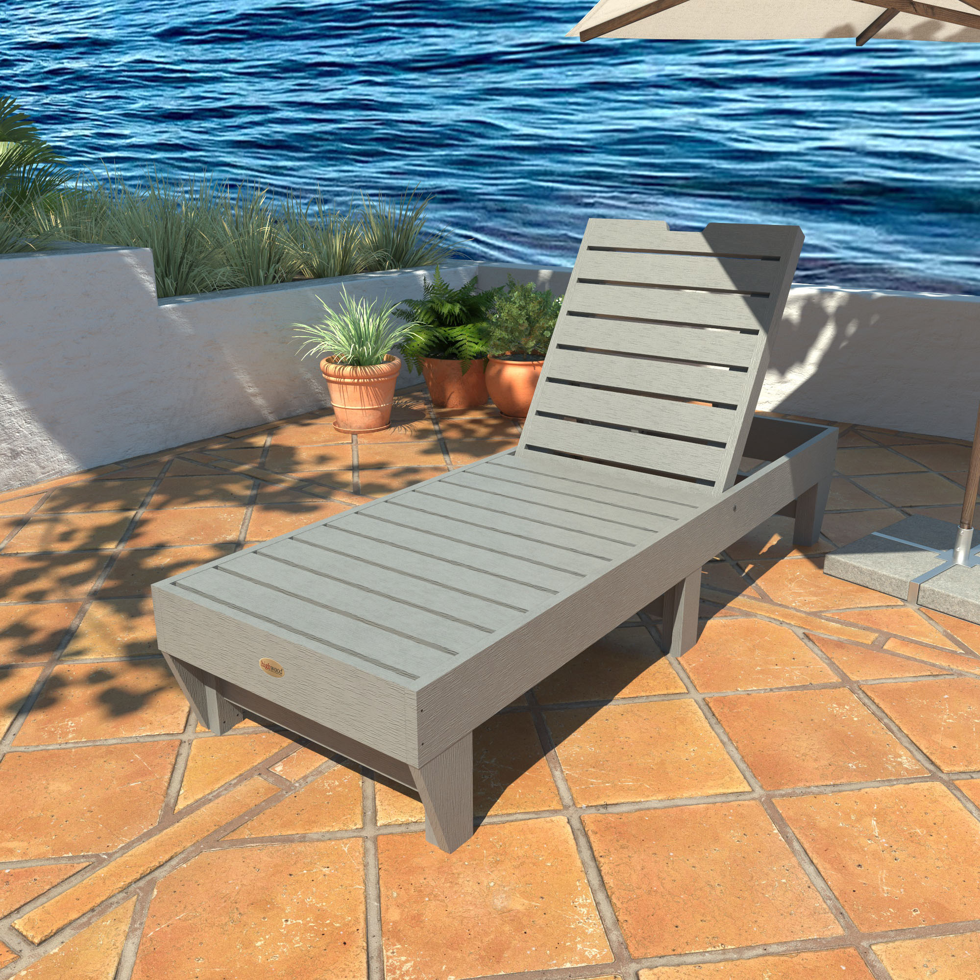 highwood CM-LNGSQ61-CGE Sequoia Professional Coastal Teak Poly-lumber Frame Stationary Chaise Lounge Chair with Slat Seat