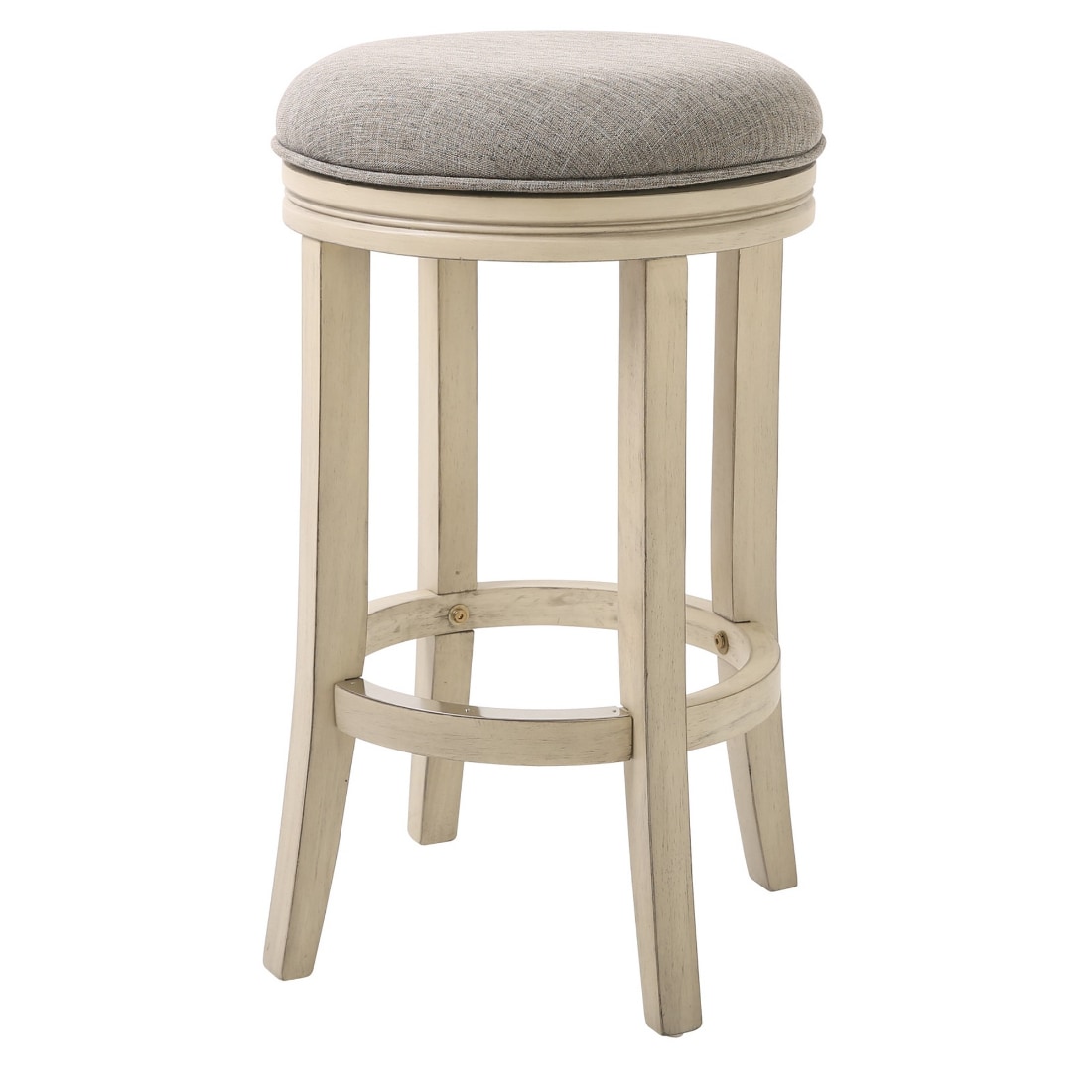 HomeRoots 4000380060 Ivory 25.0-in H Counter height Round seat Upholstered Swivel Wood Bar Stool