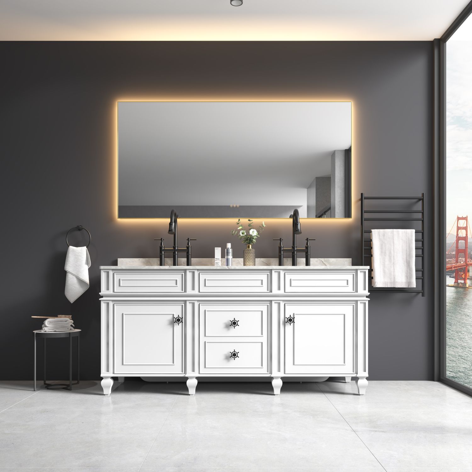 JASMODER W127281591 36-Inches W x 64.6-Inches H Rectangle Gold Framed Lighted Wall Mirror