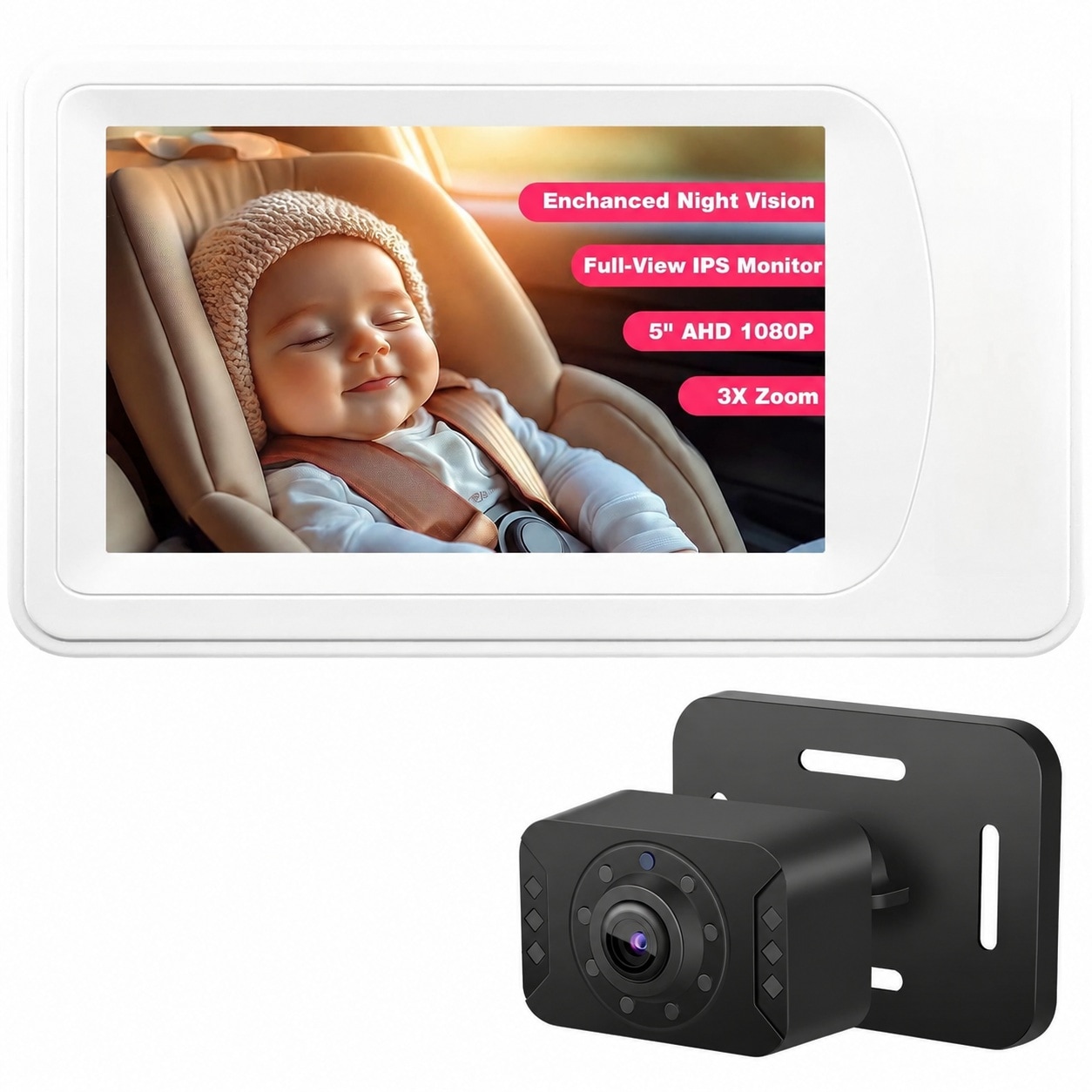 Vrbgify  Baby Car Camera with Advanced Night Vision AHD 1080P 5inch IPS Full View Baby Monitor Carseat Camera for Kids Infants Rear Facing Mirror