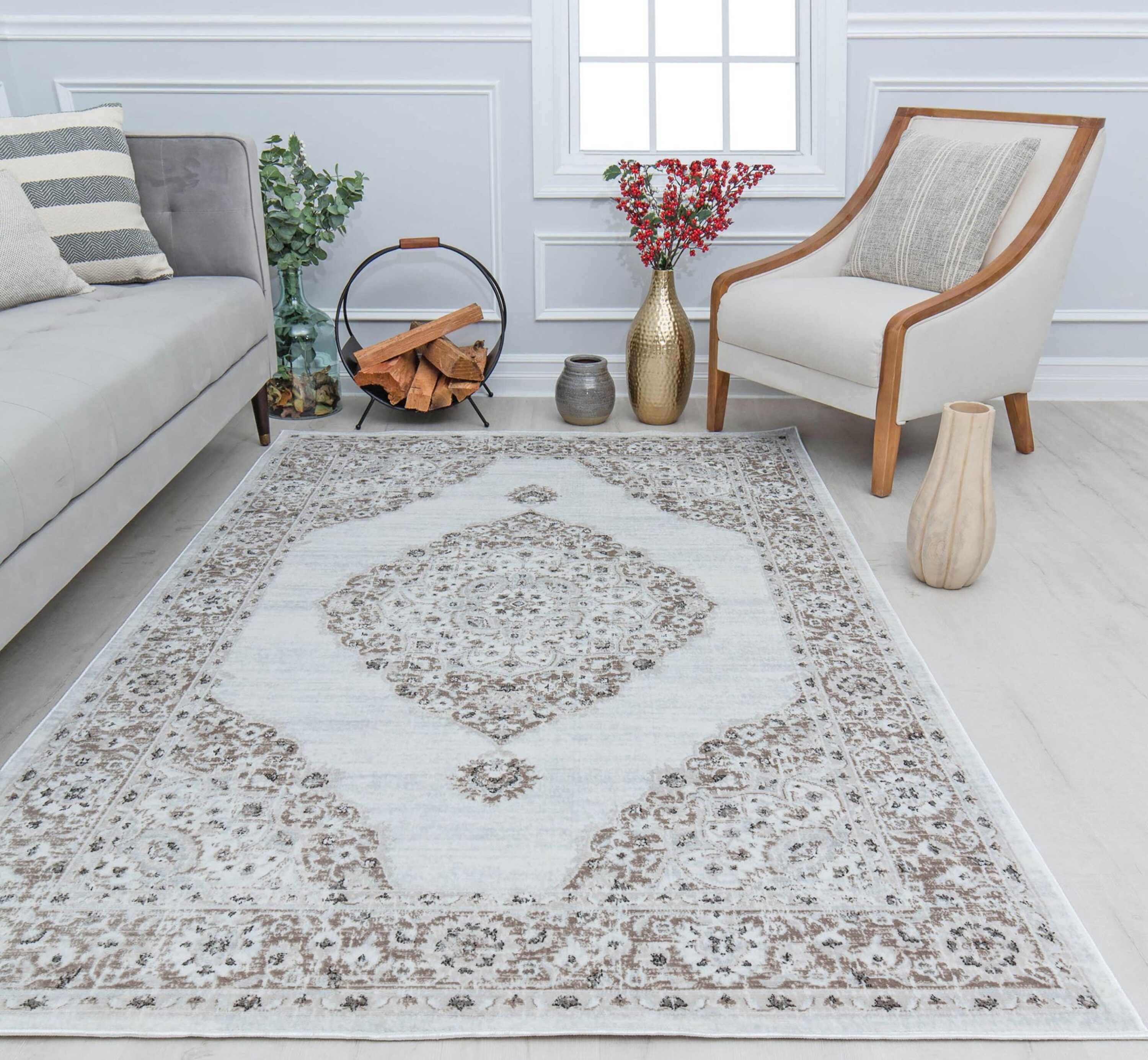Rugs America 31034 Samina 2 x 8 (ft) Loomed Polyester Natural Linens Rectangular Indoor Abstract Vintage Area rug