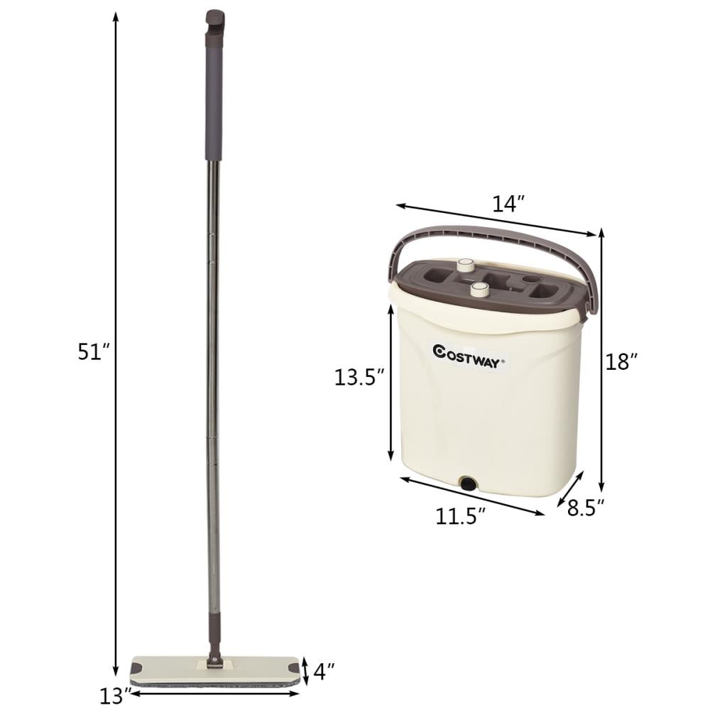 Costway Flat Squeeze Mop Bucket 2 Pcs Microfiber Pad Hand-Free - See Details - Mops - White