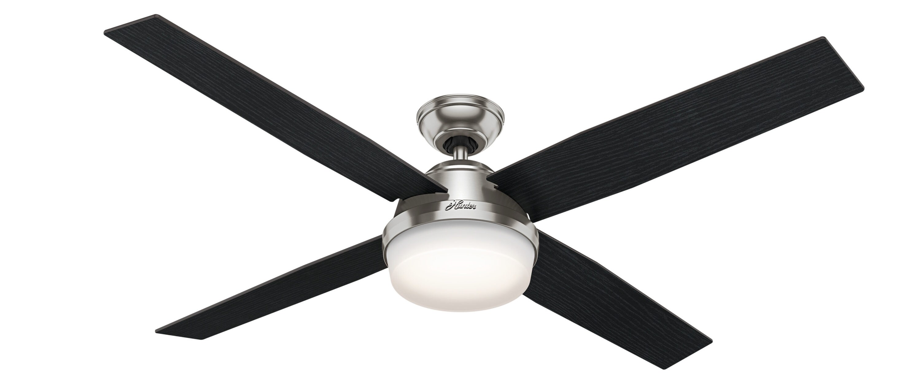 Hunter 59441 Dempsey 60-in Brushed Nickel Indoor Downrod or Flush Mount Ceiling Fan with Light and Remote (4-Blade)