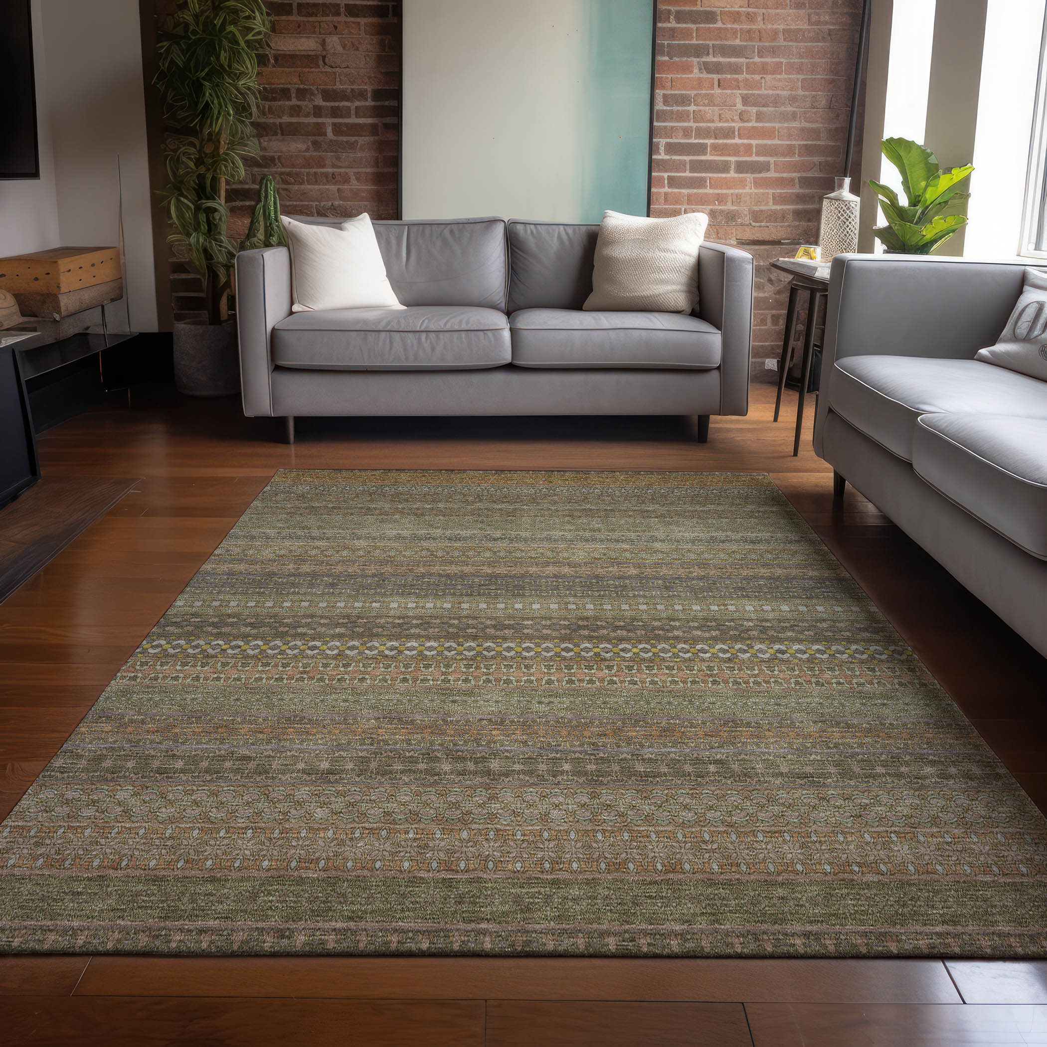 Addison Rugs ACN527KH8X10 Chantille ACN527KH 8 x 10 (ft) Polyester Khaki Rectangular Indoor/Outdoor Abstract Machine washable Area rug