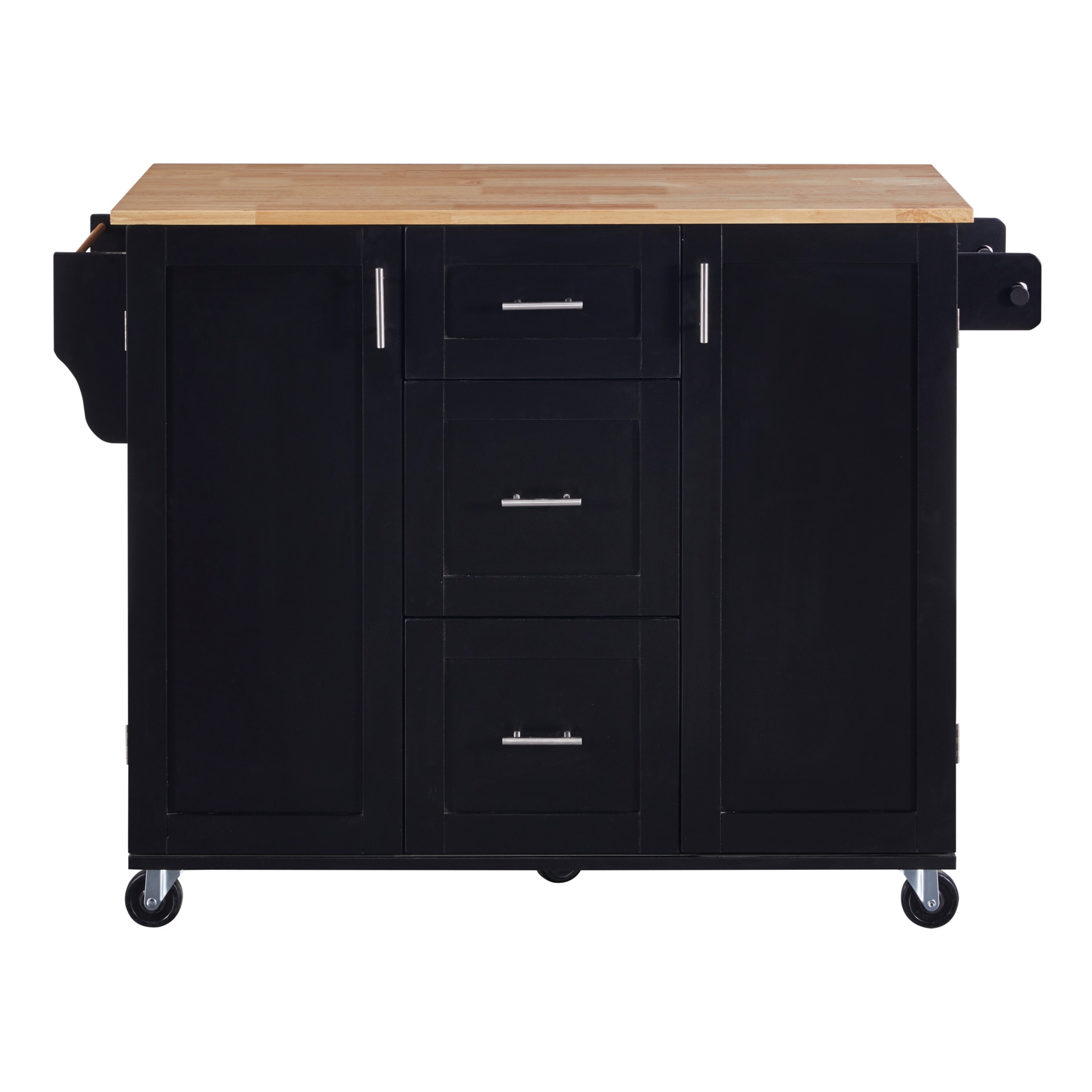 Miki Shinly KK-9AAB-45QI Black Wood Base with MDF Wood Top Rolling Kitchen Island ( 17-in x 50-in x 36.85-in )