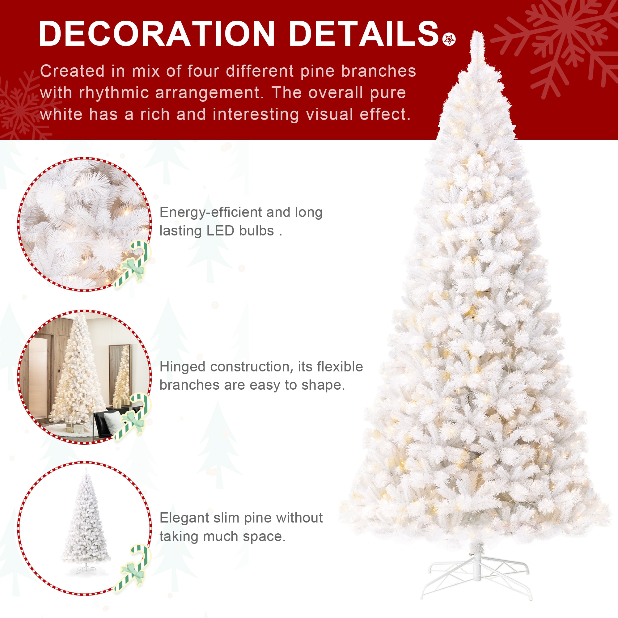 Glitzhome 10-ft Pre-lit Slim White Artificial Christmas Tree with LED ...