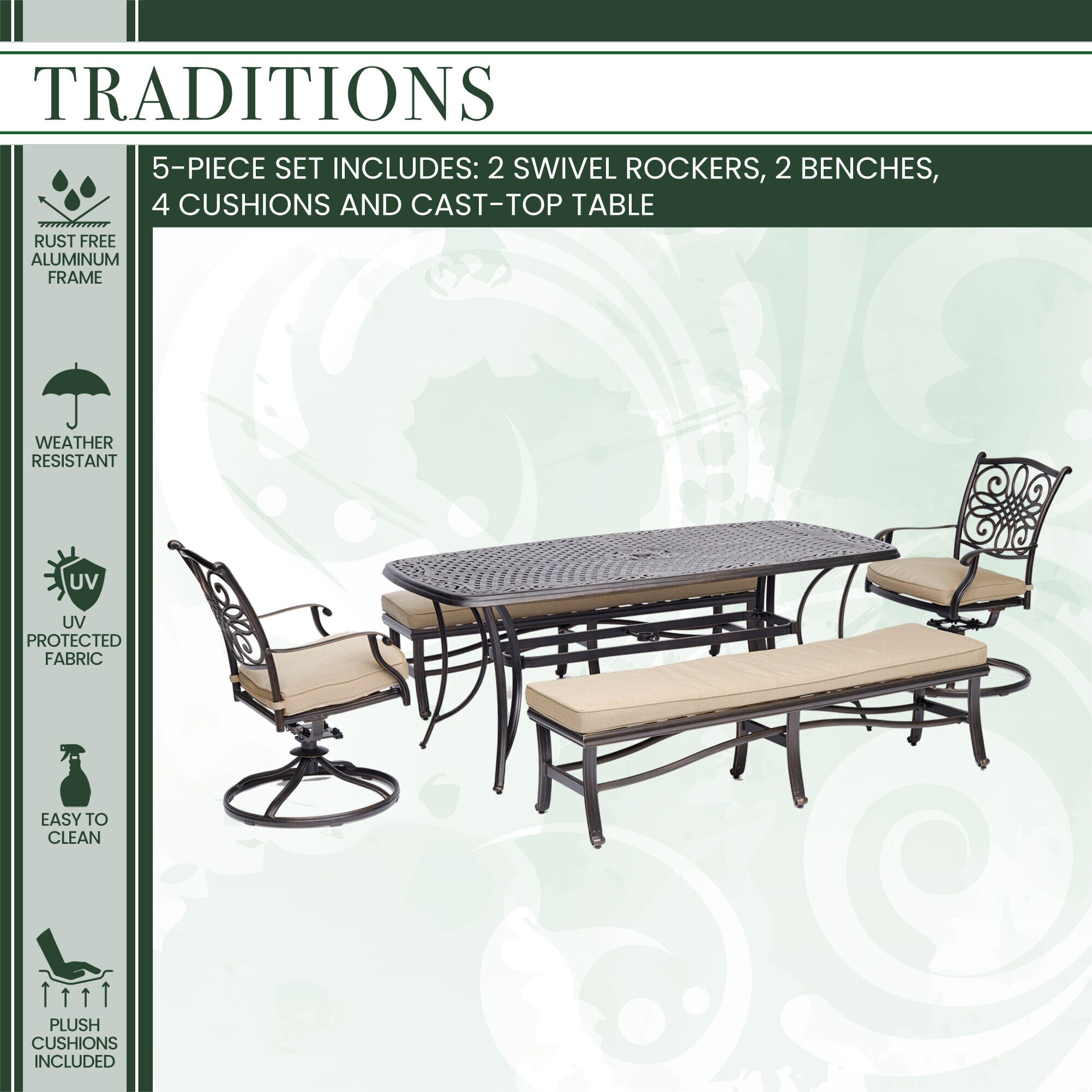 Hanover TRADDN5PCSW2BN-TAN Patio-Dining-Sets - View #3