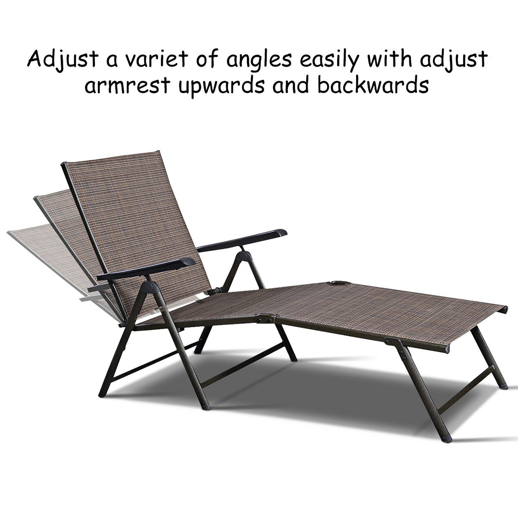 Tan Metal Outdoor Adjustable Chaise Lounge Set of 2