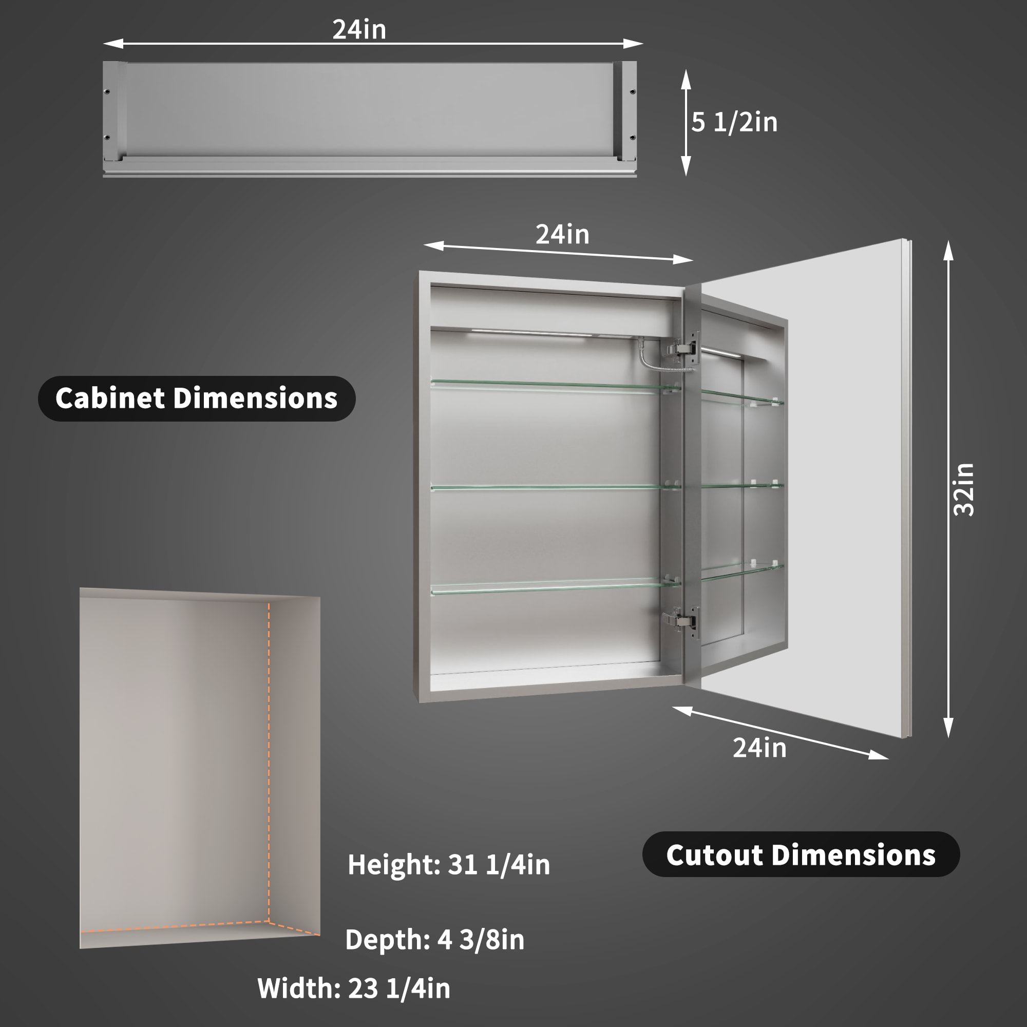 ExBrite EXMC2430V8RX Bathroom-Medicine-Cabinets - View #2