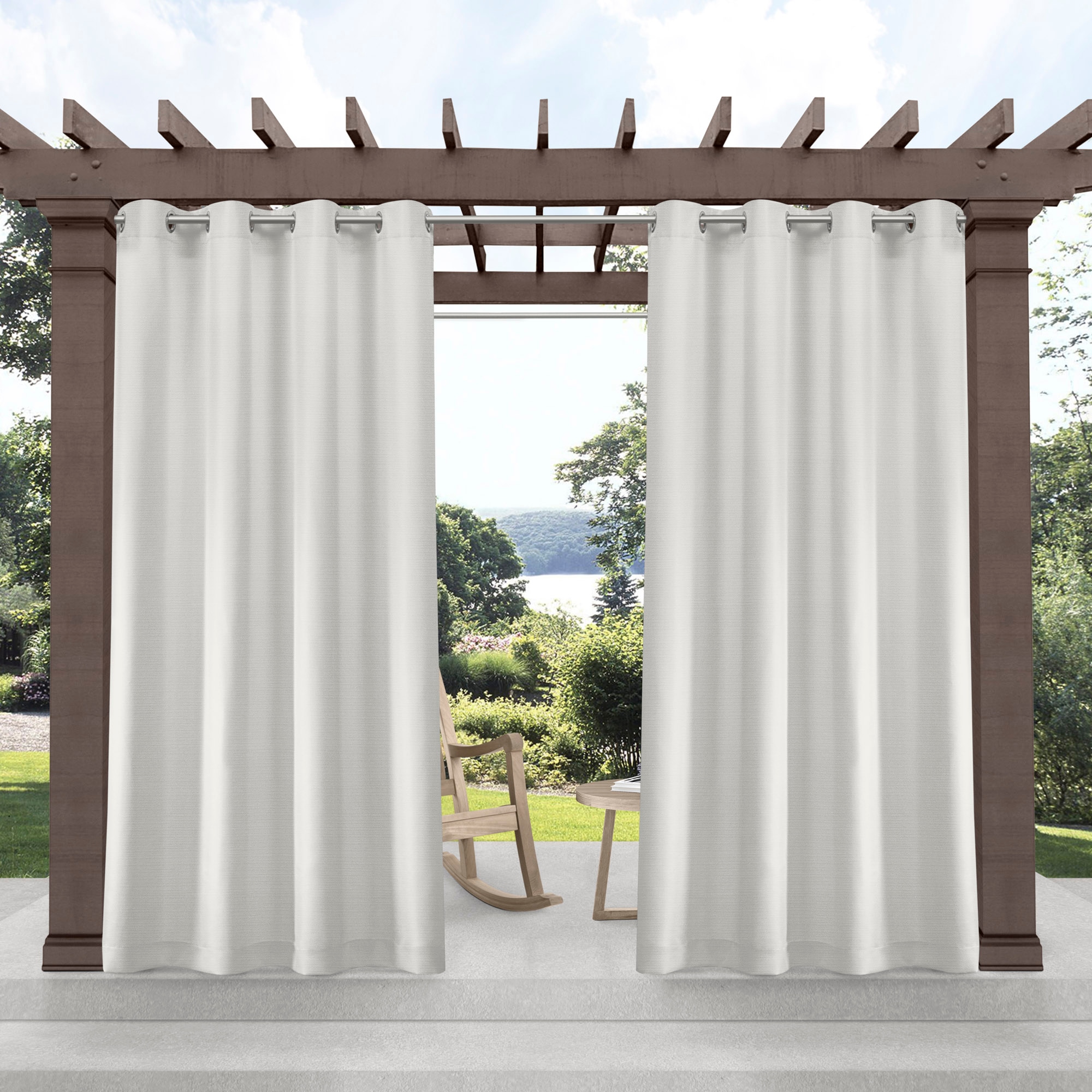 Exclusive Home 120-in Outdoor Vanilla Light Filtering Grommet Curtain ...