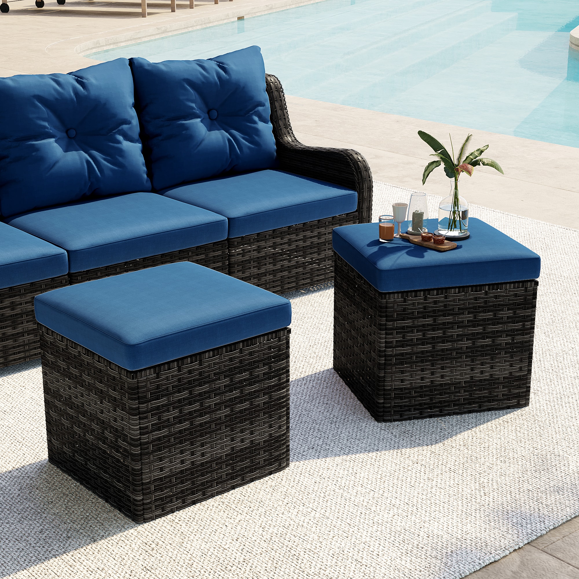 Dreamsidea - 2 Pack Outdoor Ottoman Rattan Woven Seat Indoor Outdoor Gray Brown