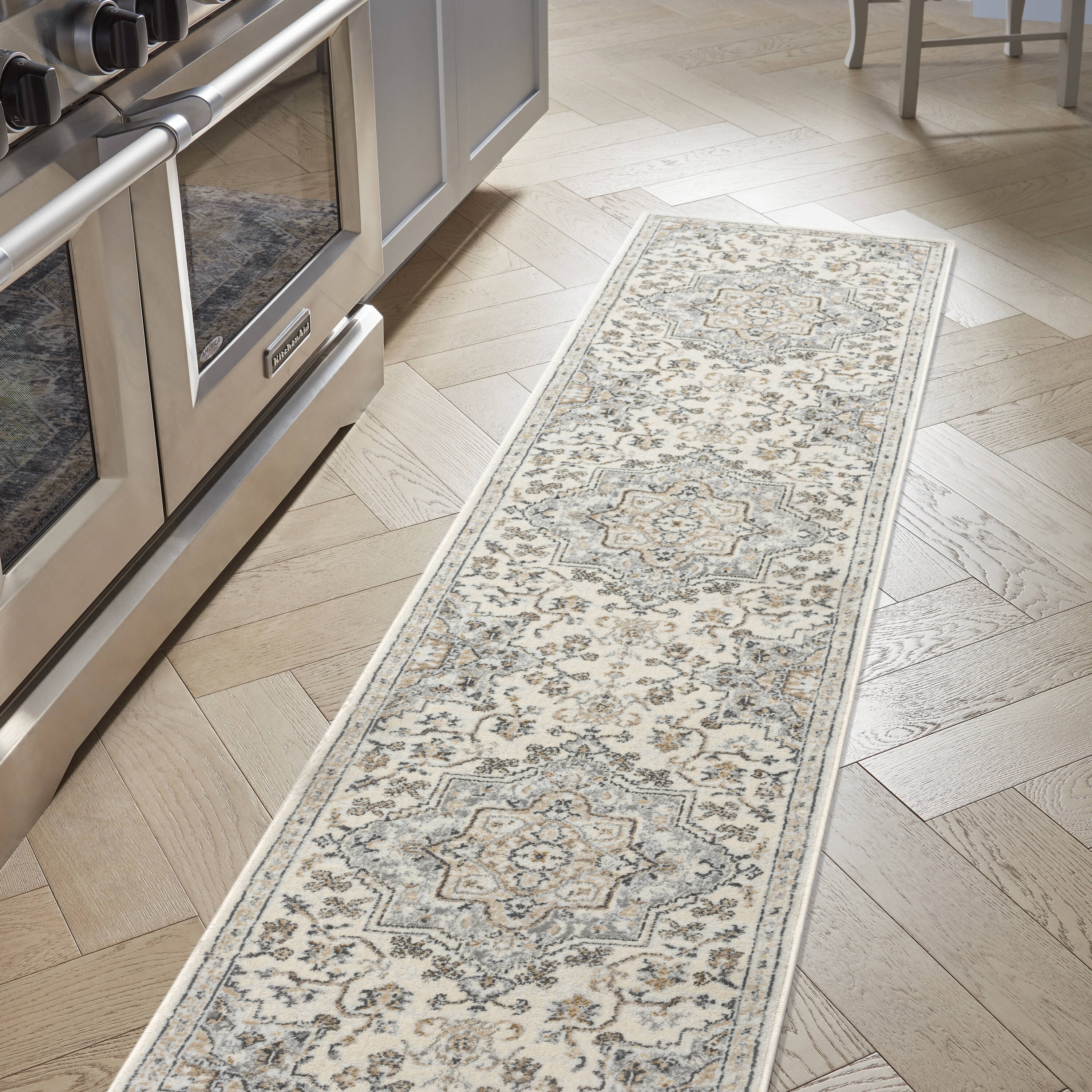 allen + roth with STAINMASTER Tess 2 X 7 (ft) Cream Indoor/Outdoor  Medallion Runner Rug in the Rugs department at