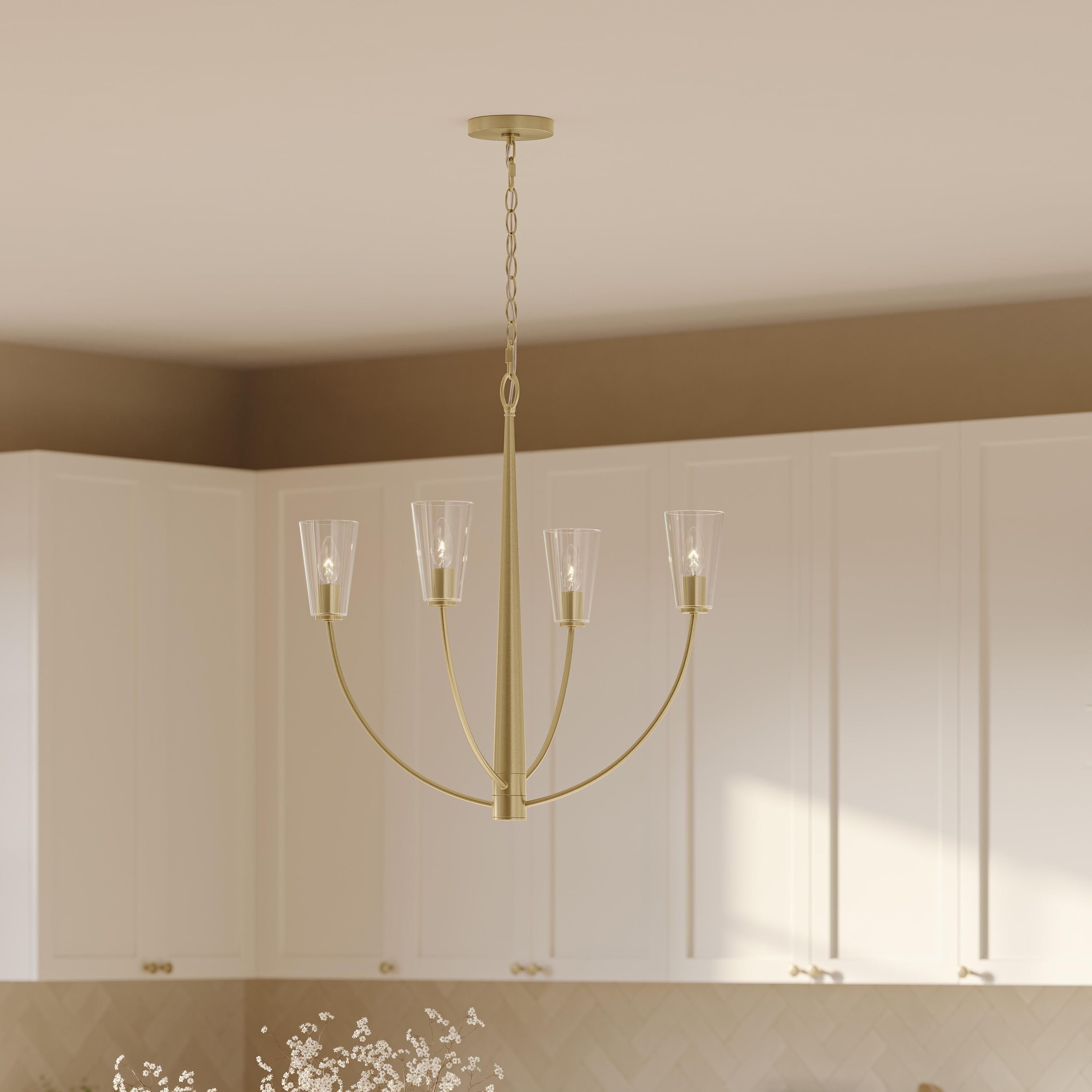 Progress Lighting Jheni 4 -Light Brushed Gold Clear glass Steel Chandelier