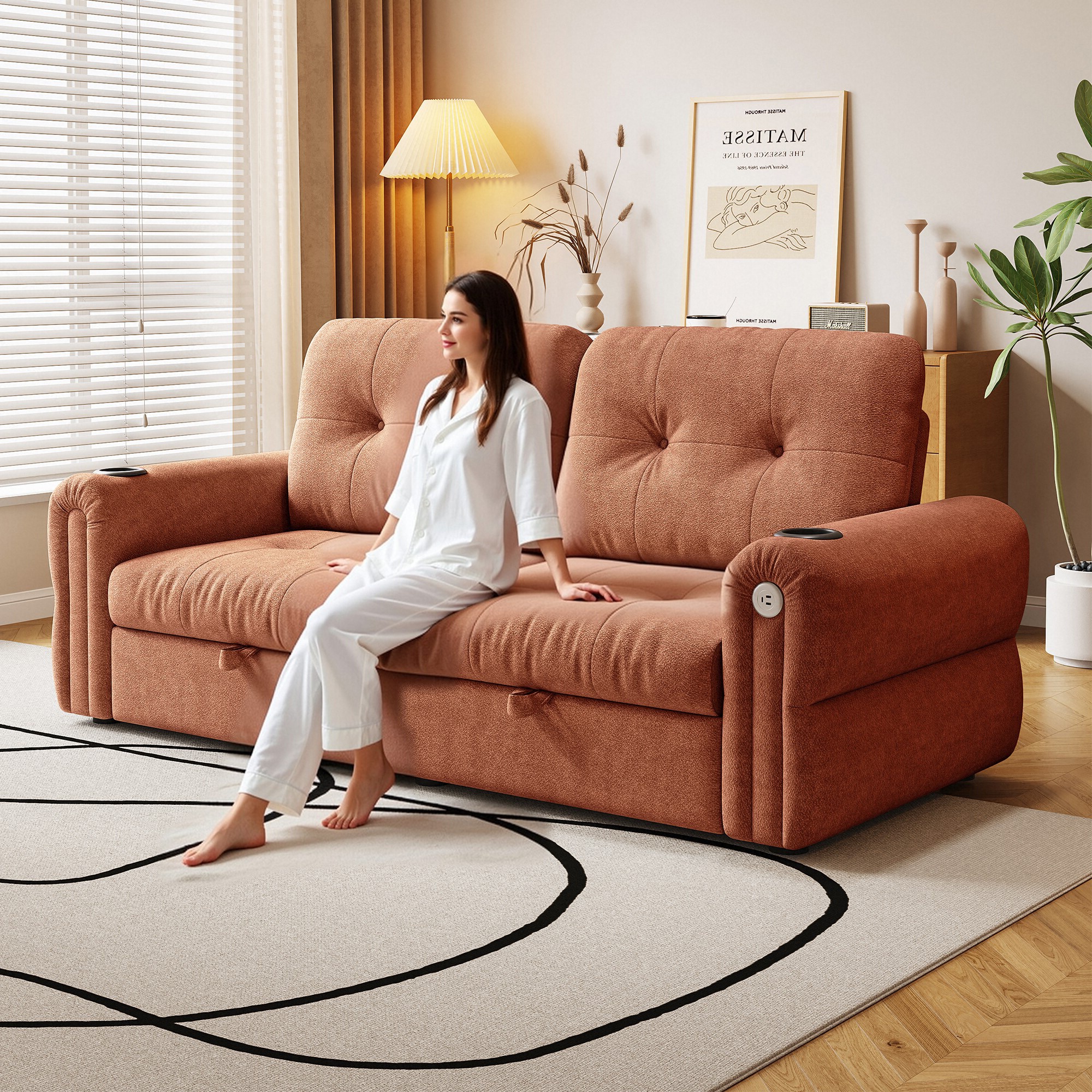 GDFStudio 77 Inch Convertible Sofa Bed 2 in 1 Chenille Fabric