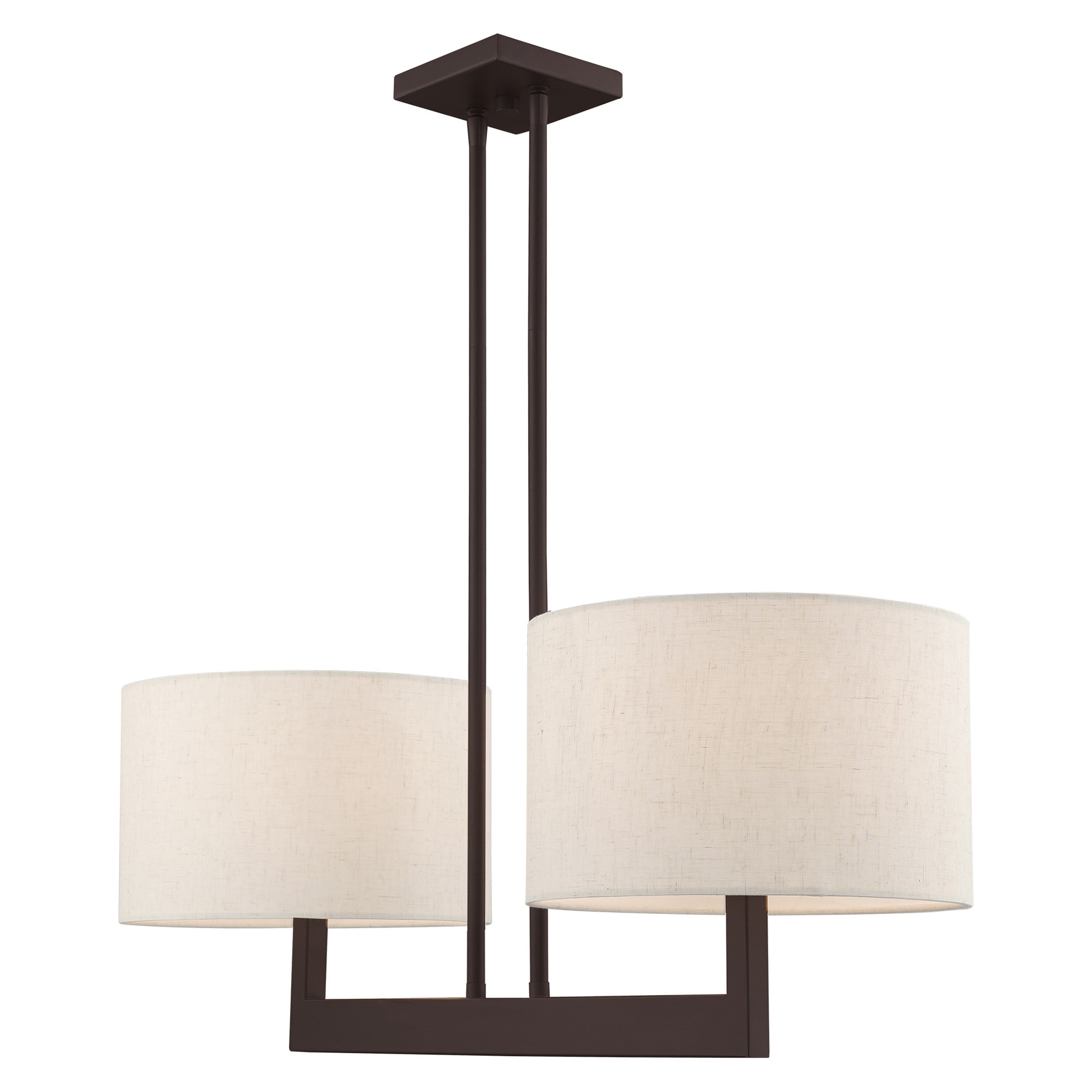 Hayworth Bronze 2-Light Linear Drum Chandelier with Oatmeal Shade
